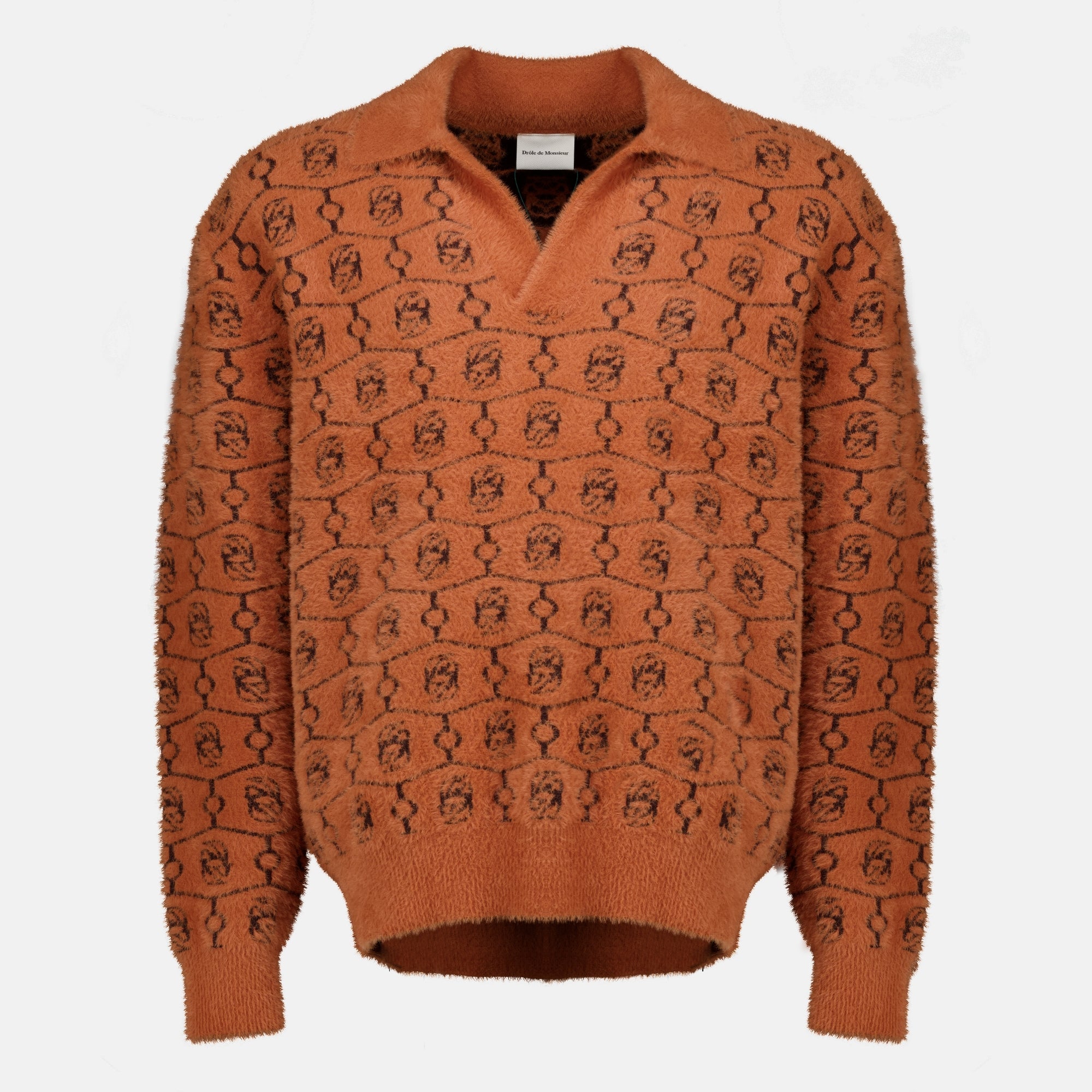 Maille Braunes Woll-Monogramm-Polo Drole De Monsieur Marron Homme
