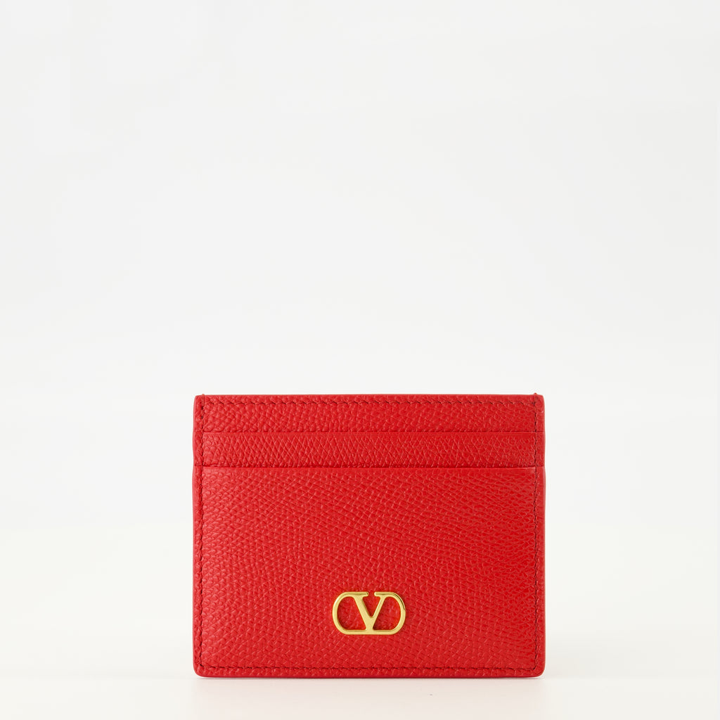 Petite maroquinerie Portacartas VLogo en Cuero Rojo Valentino Garavani Rouge Femme