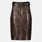 Imagen de la falda lápiz de cuero marrón de Saint Laurent para mujer - Temporada Primavera-Verano 2026 - Vista Frontal