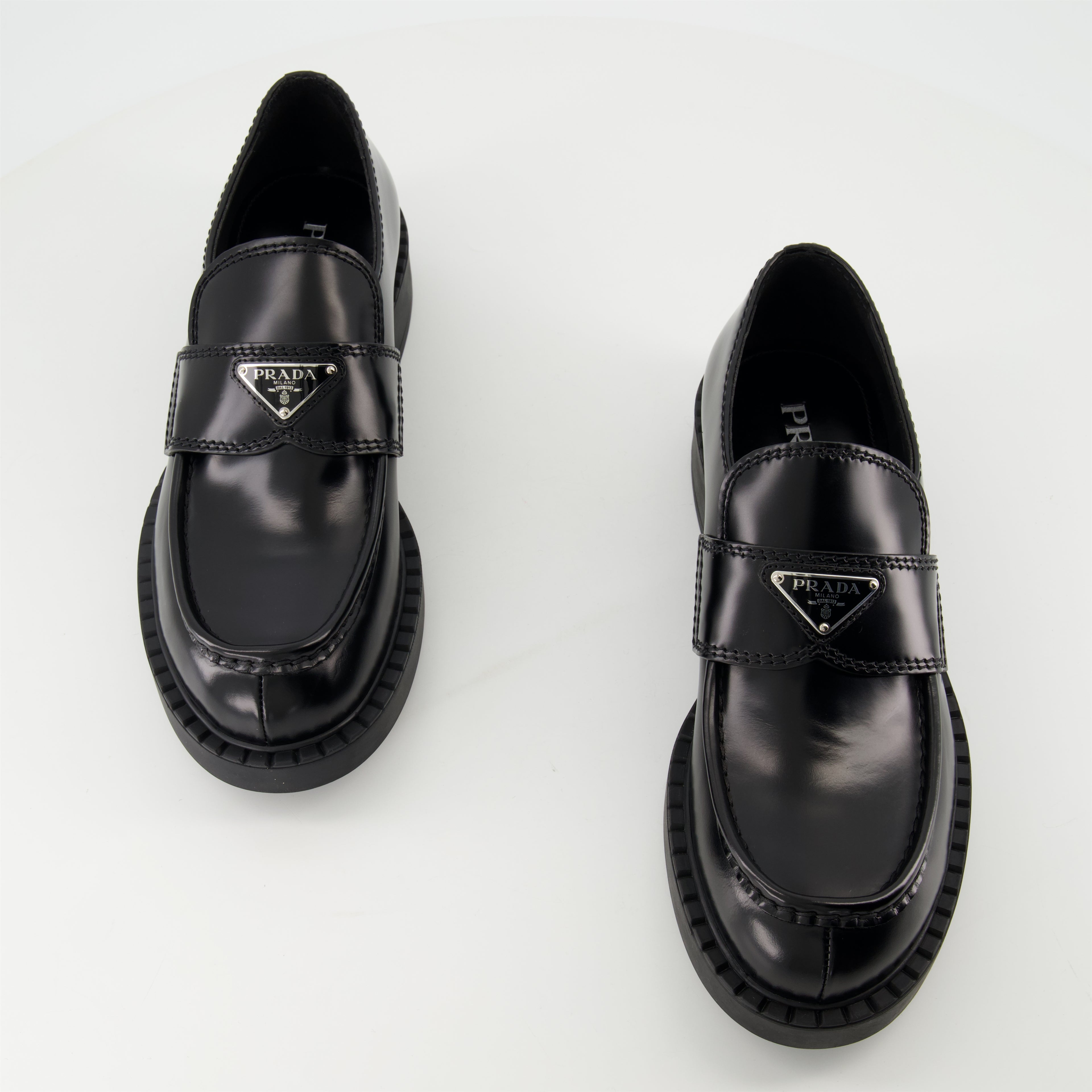 Loafers Chocolate Leather Loafers Prada Black Homme