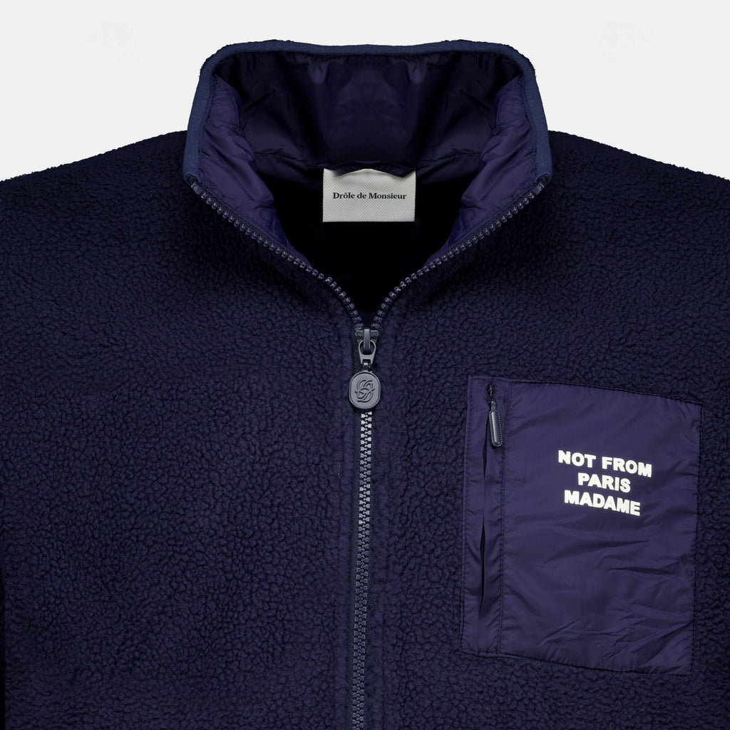 Vestes Sherpa Slogan Zippered Jacket Drole De Monsieur Bleu foncé Homme