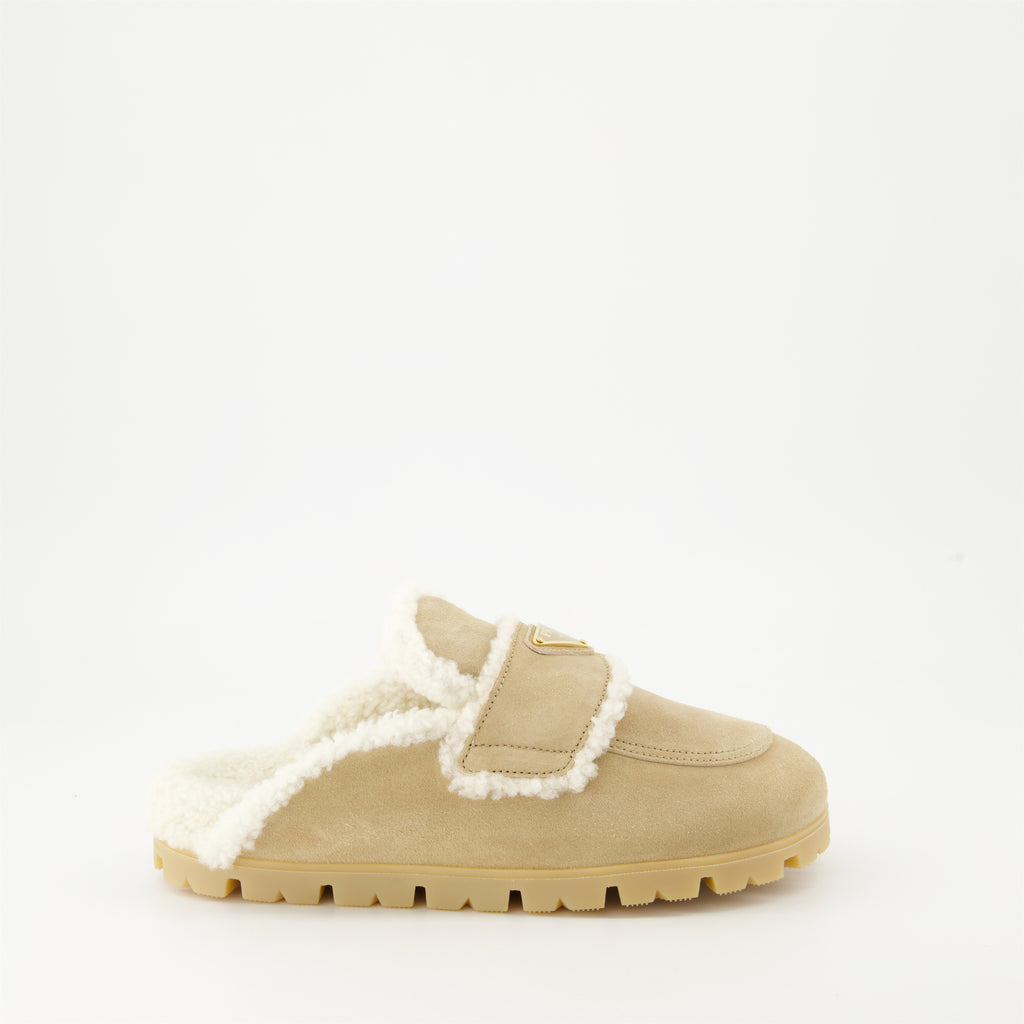 Offene schuhe Mules fourrées Prada Beige Femme