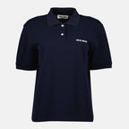 Imagen del polo de algodón piqué azul marino de Miu Miu para Mujer - Temporada Primavera-Verano 2026 - Vista Frontal