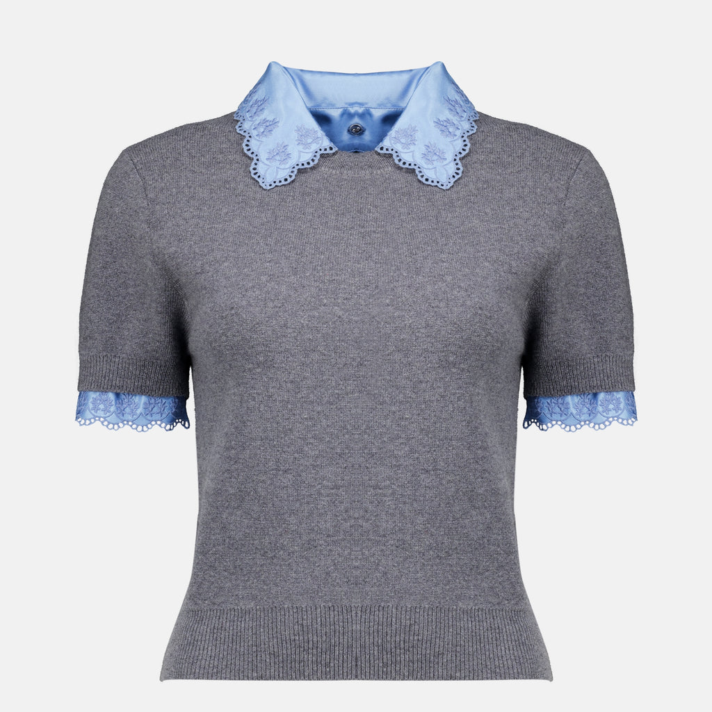 Maille Grauer Kurzarm-Pullover Rabanne Gris Femme