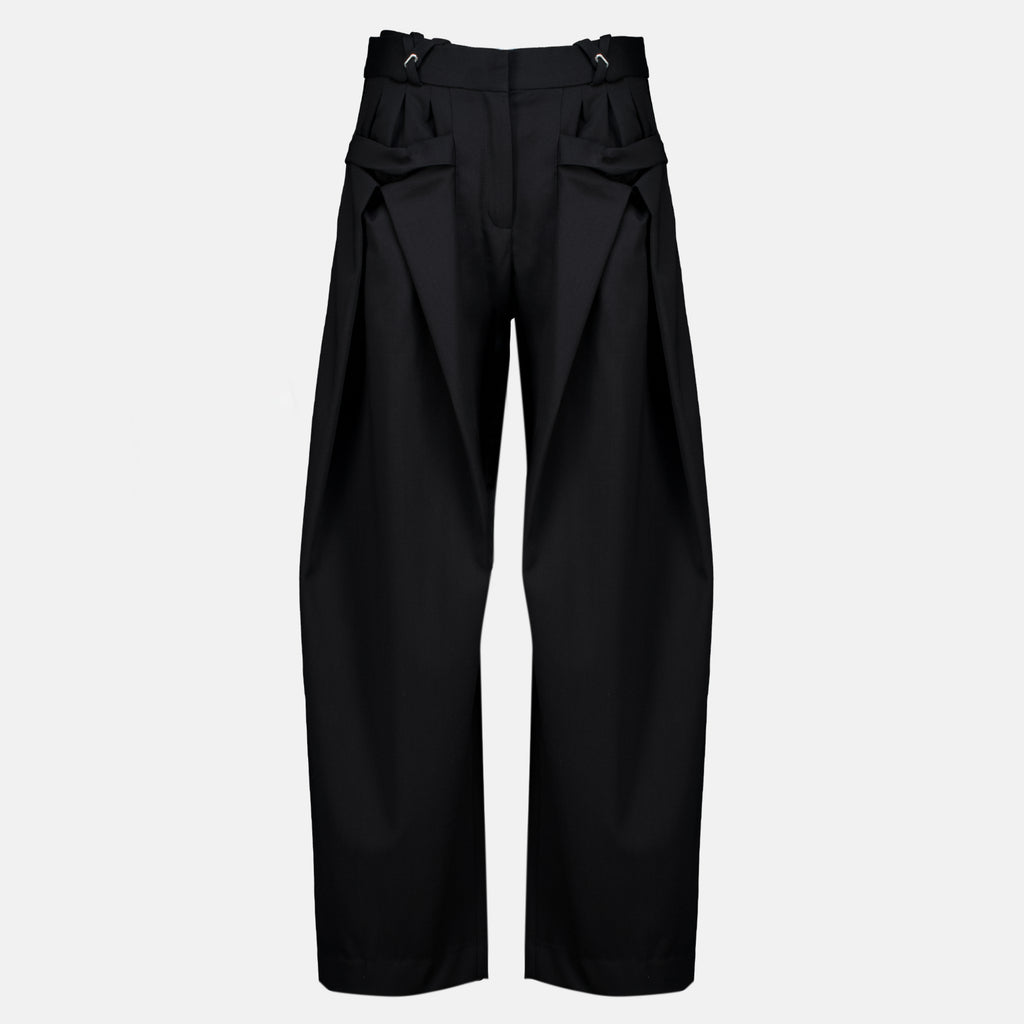 Pantalons 검정 넓은 다리 양모 바지 Rabanne Noir Femme