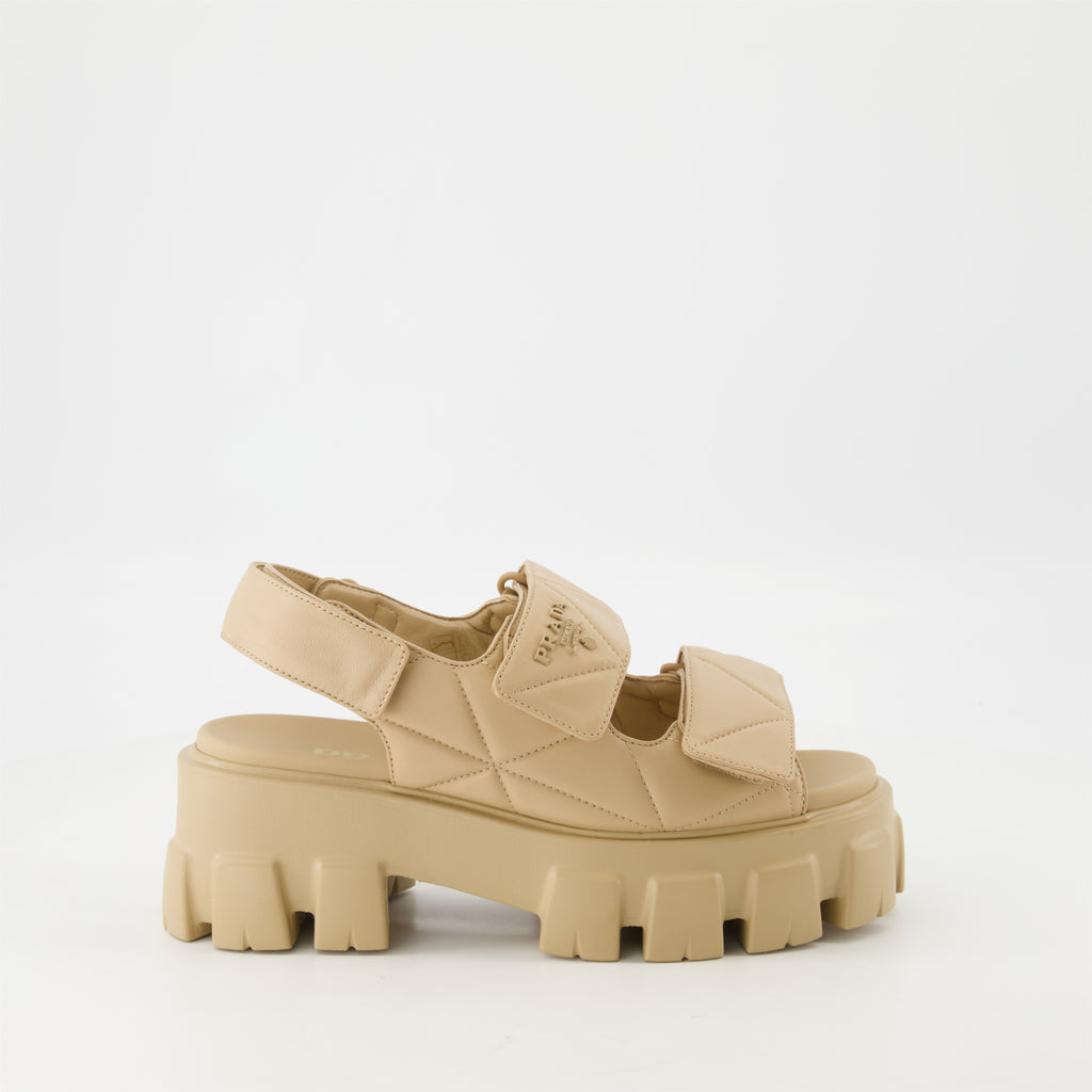 オープントゥシューズ キルティングレザーサンダル Prada ベージュ Femme