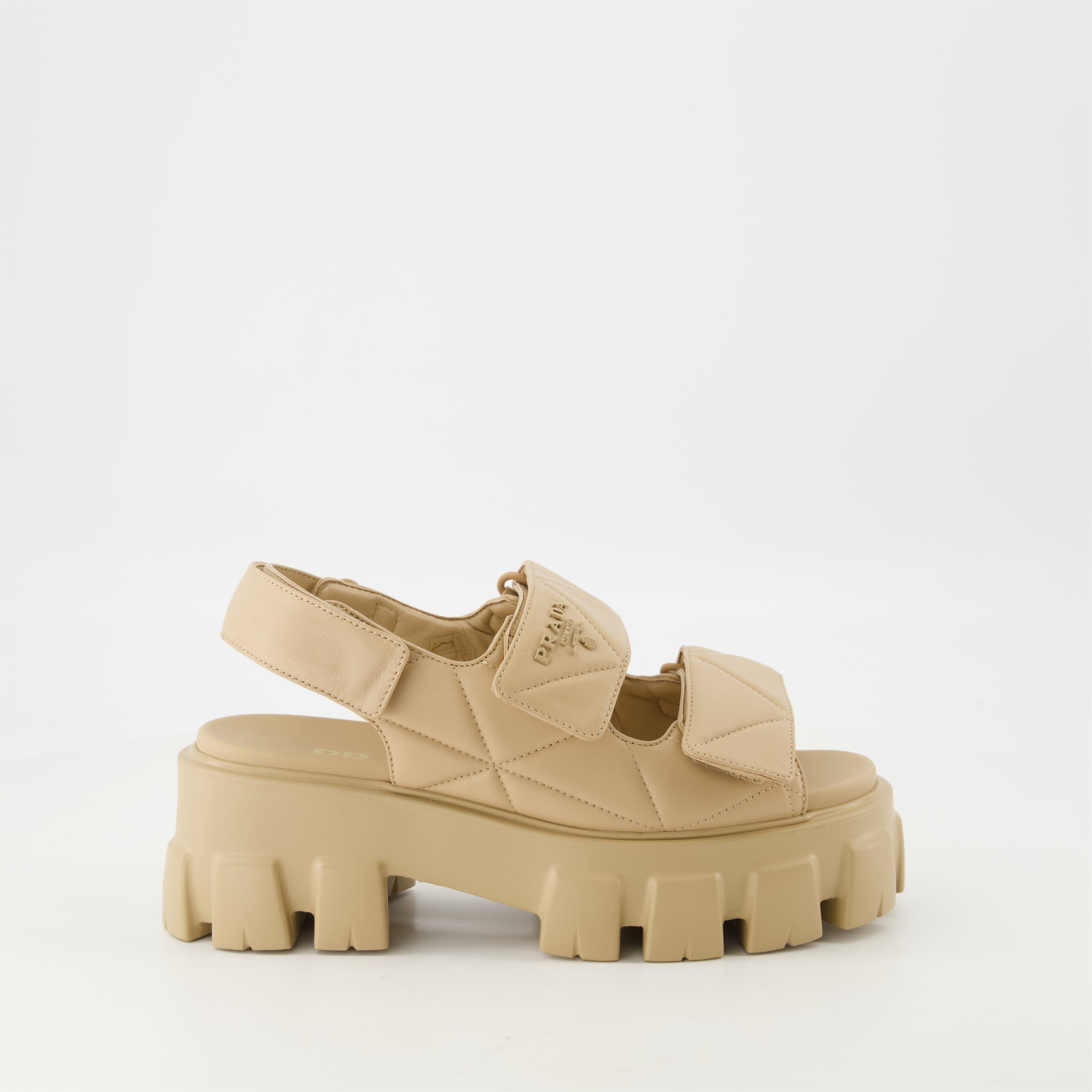 オープントゥシューズ キルティングレザーサンダル Prada ベージュ Femme