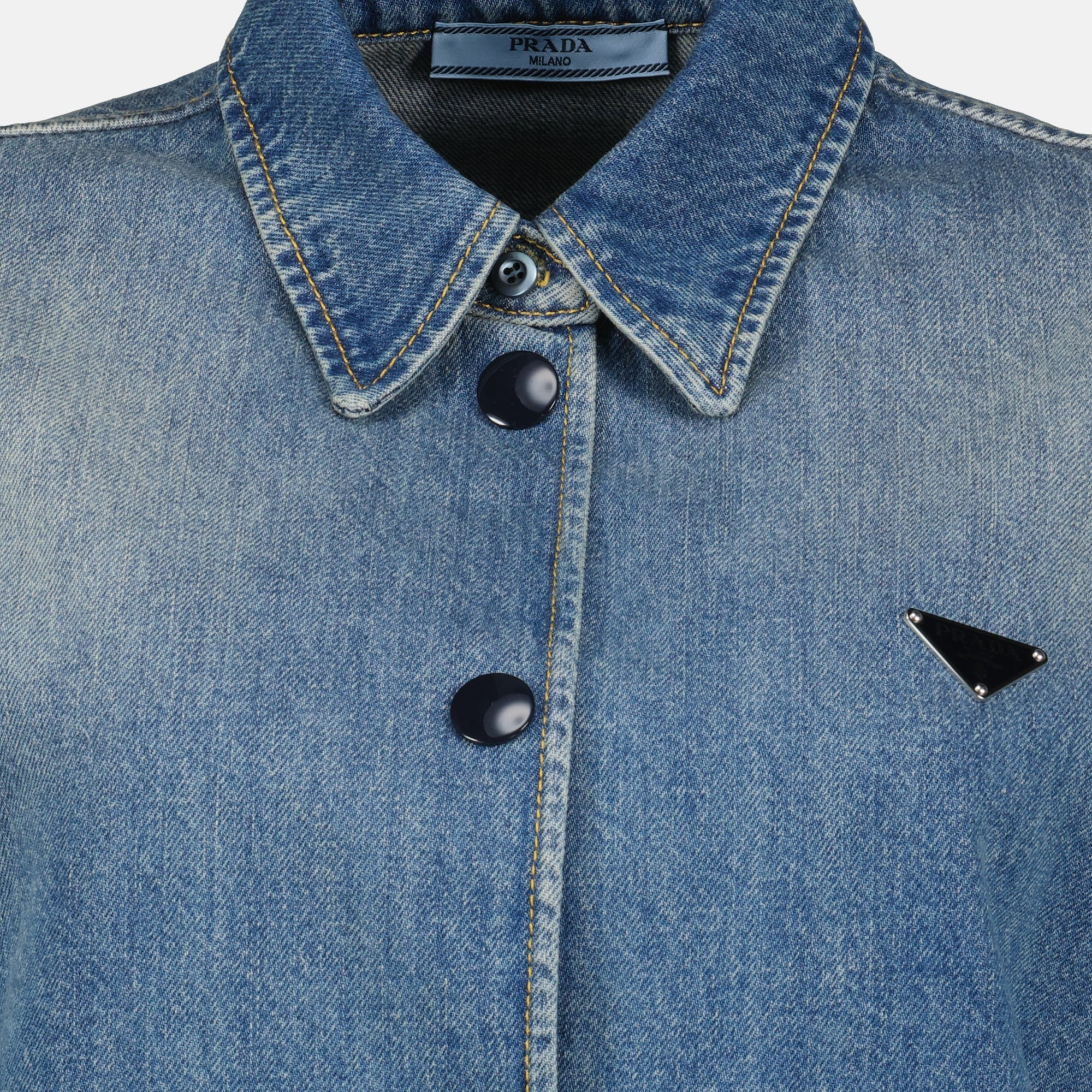 Image of the article Short Denim Shirt by Prada for Women - Autumn-Winter 2025 - Detailed View_6