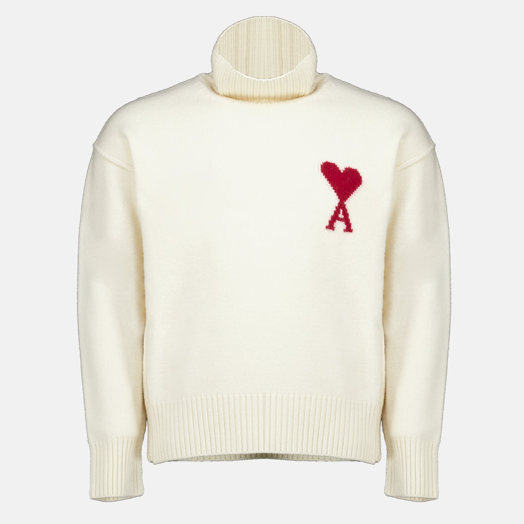 Maille Pull col roulé AMI de coeur blanc Ami PARIS Blanc Unisexe