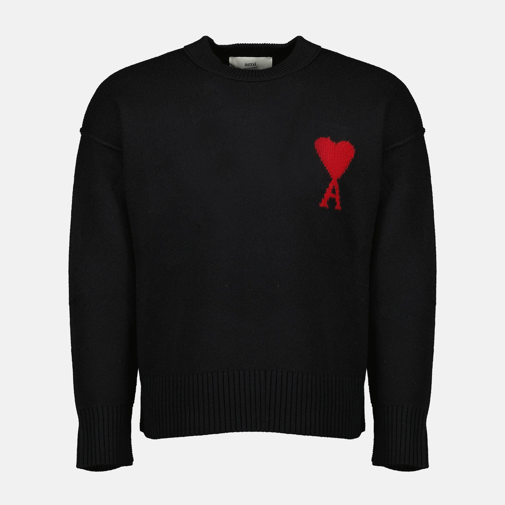 Image of the AMI black heart sweater from the brand Ami PARIS for Unisex - Spring-Summer Season 2026 - Front View