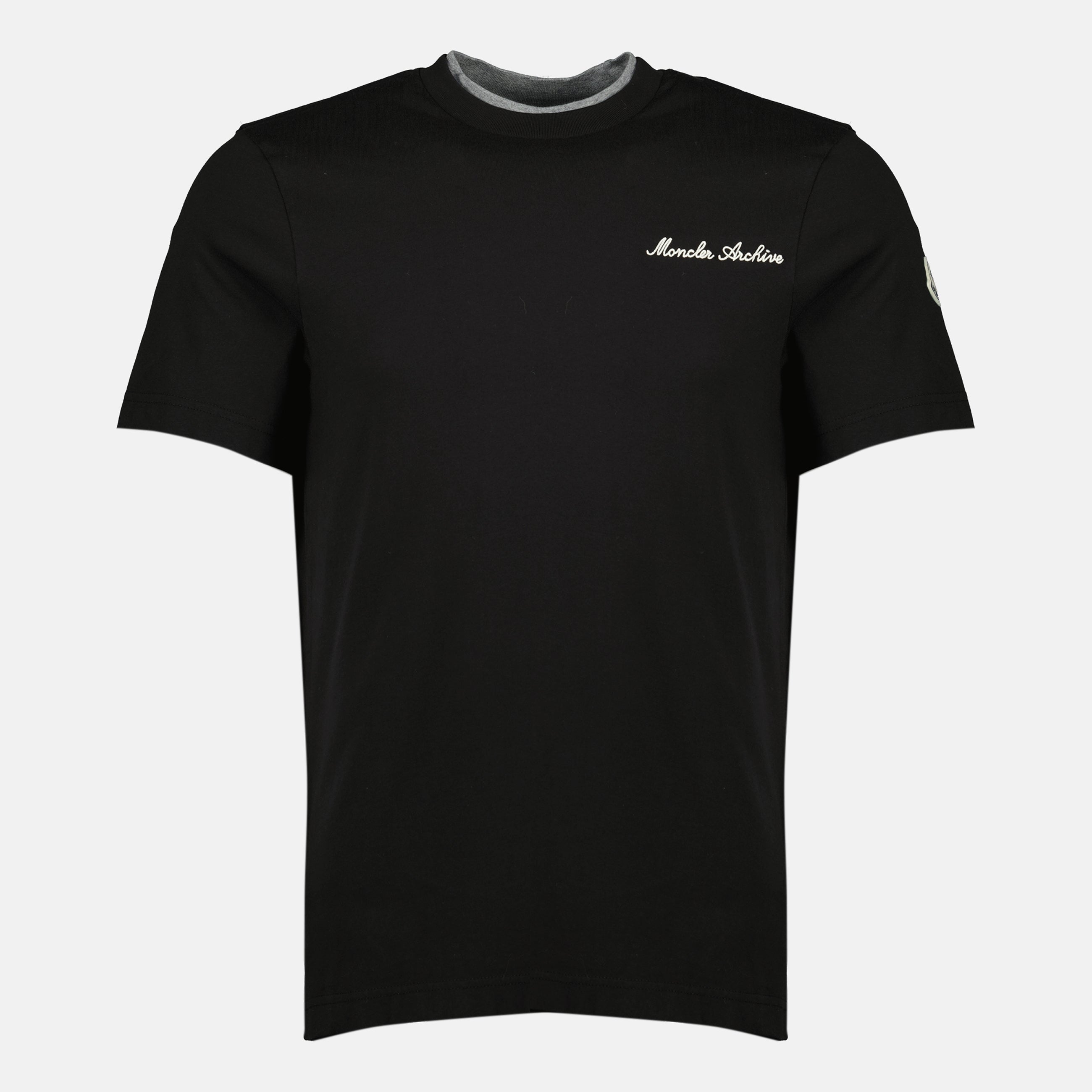 Bild des schwarzen gestickten Logo-T-Shirts der Marke Moncler für Herren - Frühjahr-Sommer 2026 - Vorderansicht