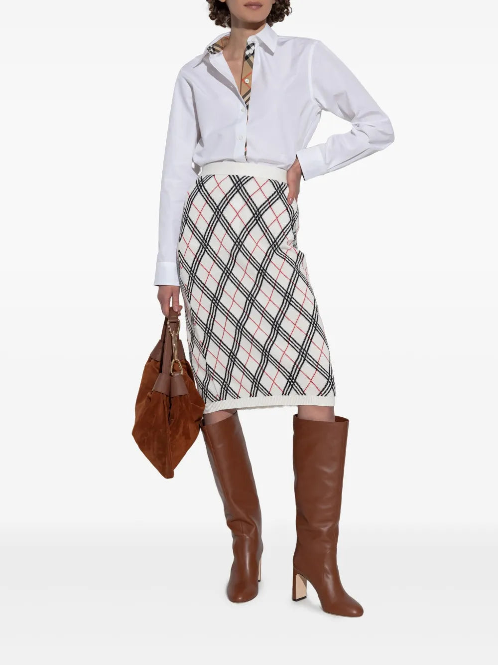 Jupes Midi Check Rock Burberry Blanc Femme