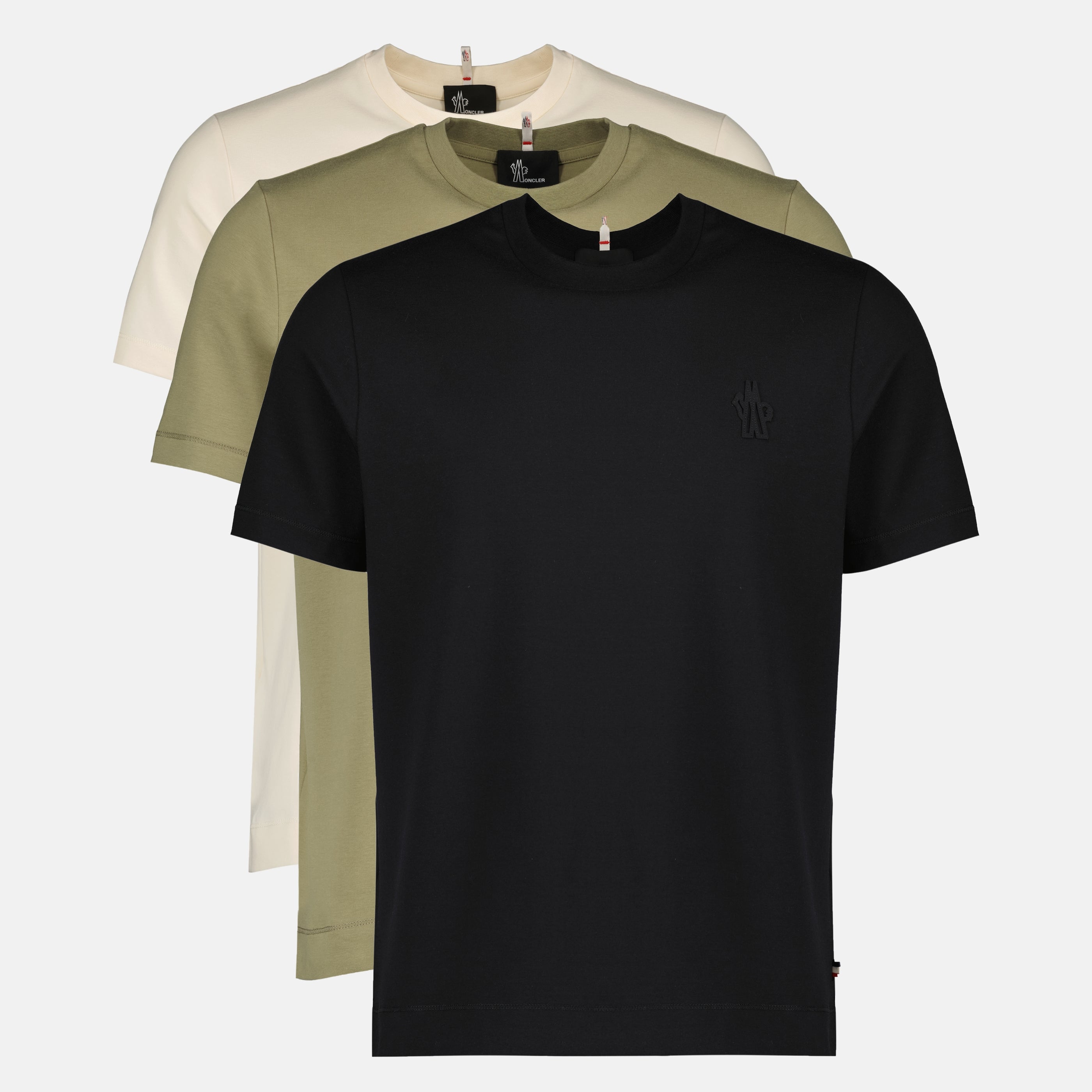 T-shirts Lot de trois t-shirts en coton noir, beige et kaki Moncler Grenoble Multicolore Homme