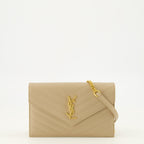 Sacs à main et épaule Portefeuilles Cassandre avec chaîne en cuir grainé beige Saint Laurent Beige Femme