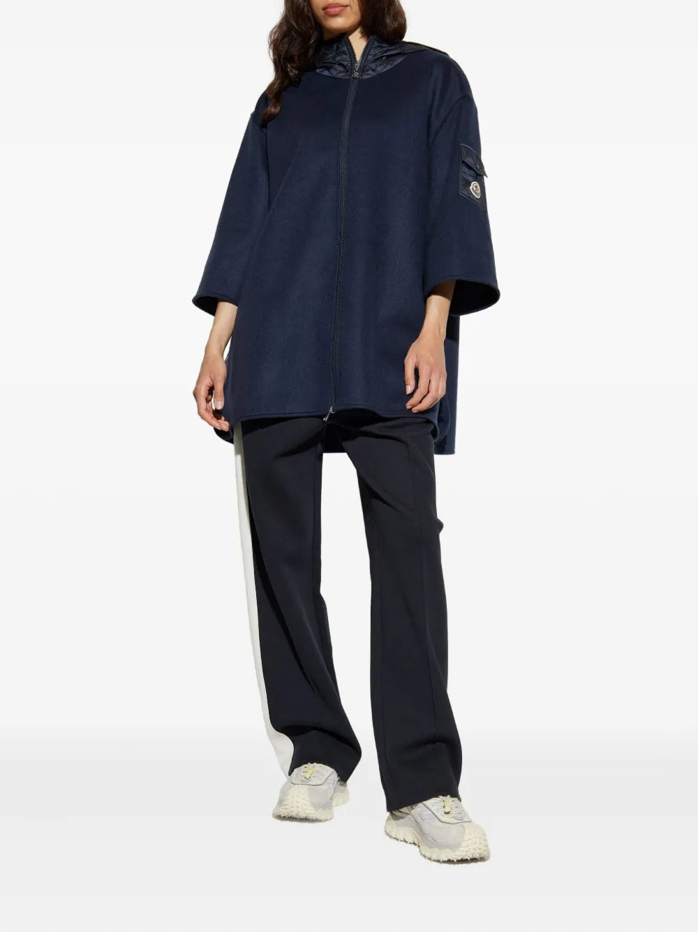 Giubbotti Cappotto in Lana Con Zip Moncler Blu scuro Donne