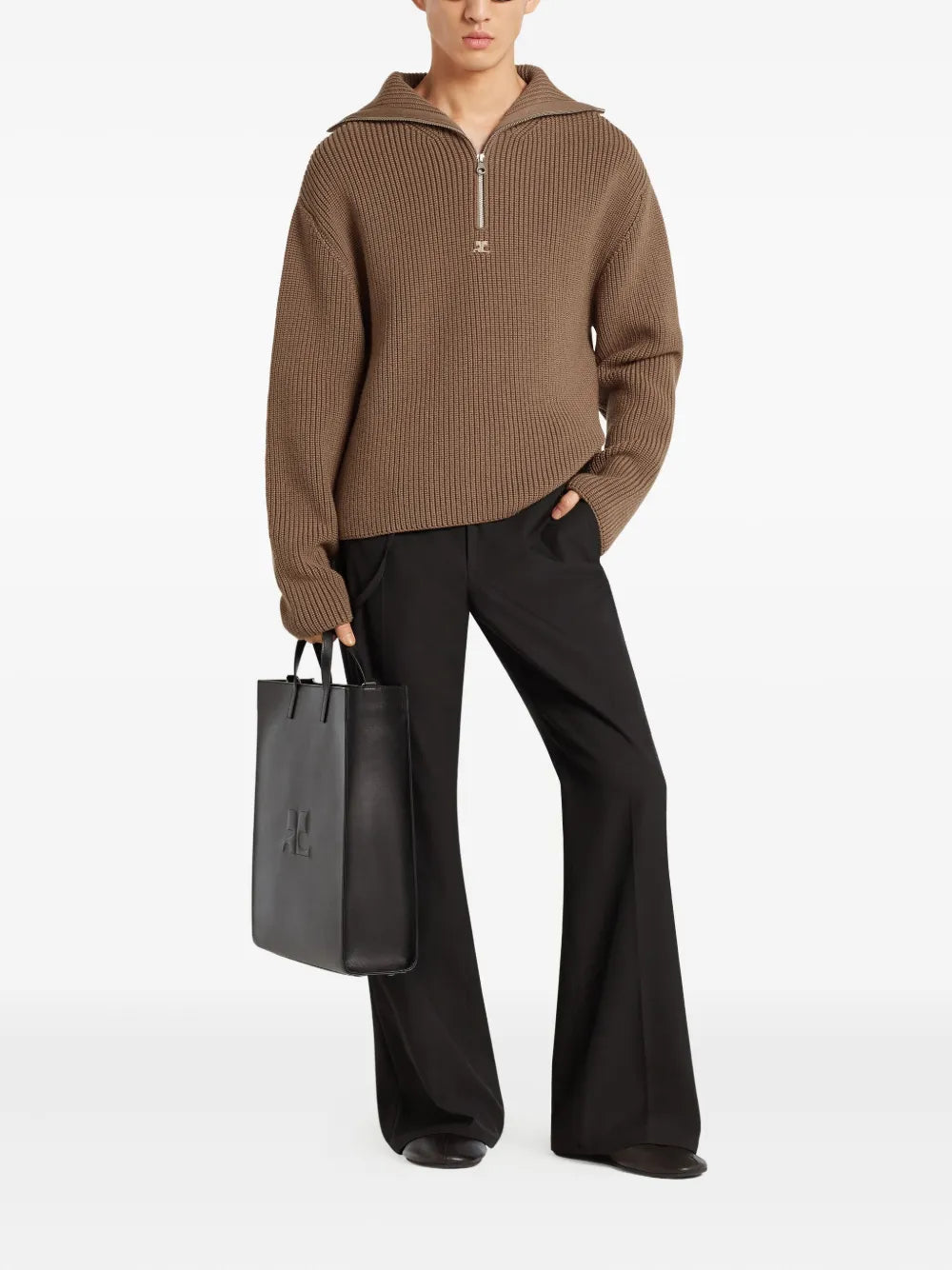 Image of the Courrèges Men's Trucker Sweater - Autumn-Winter 2025 - Detailed View_1