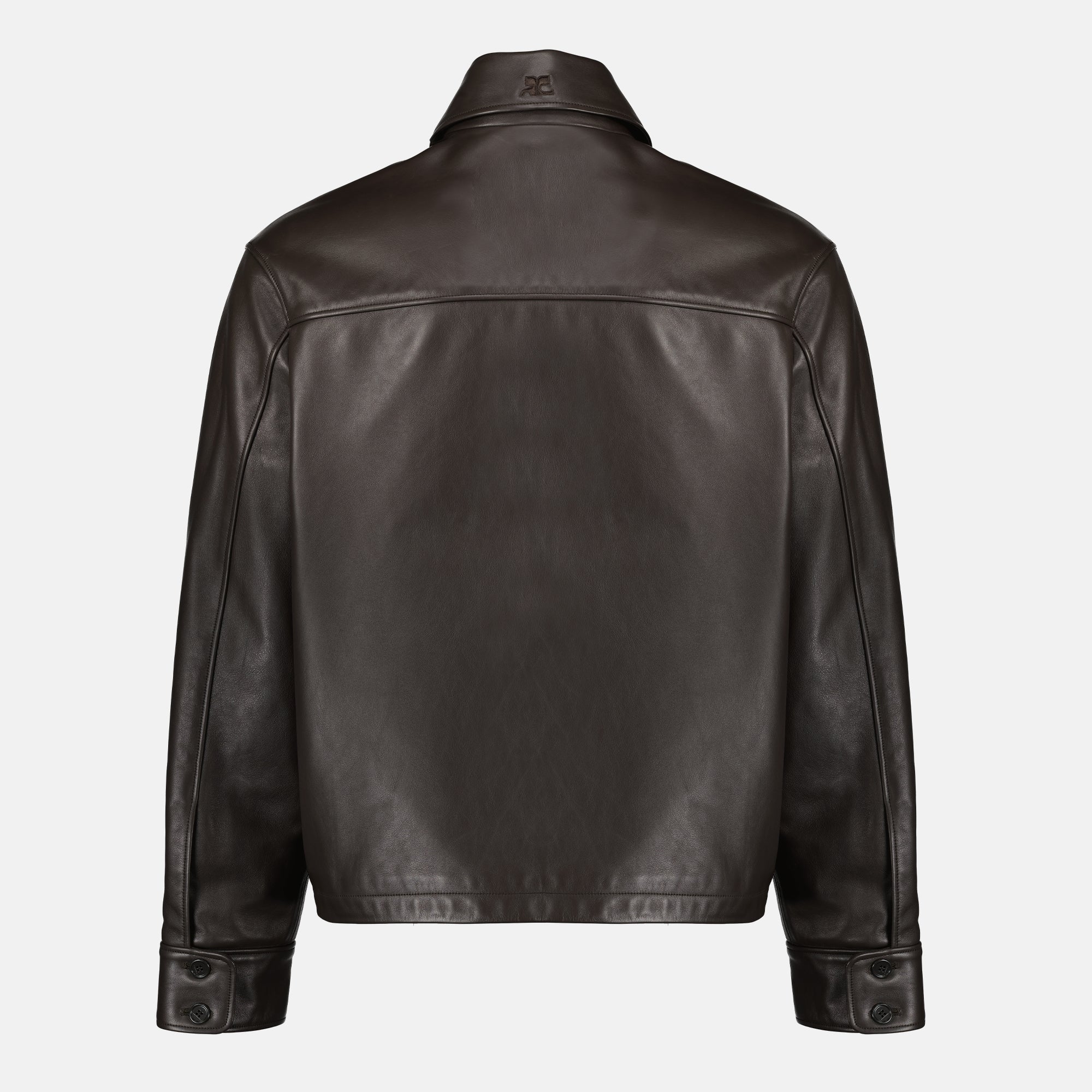 Image of the item Brown leather zip jacket by Courrèges for Men - Spring-Summer 2026 - Back view