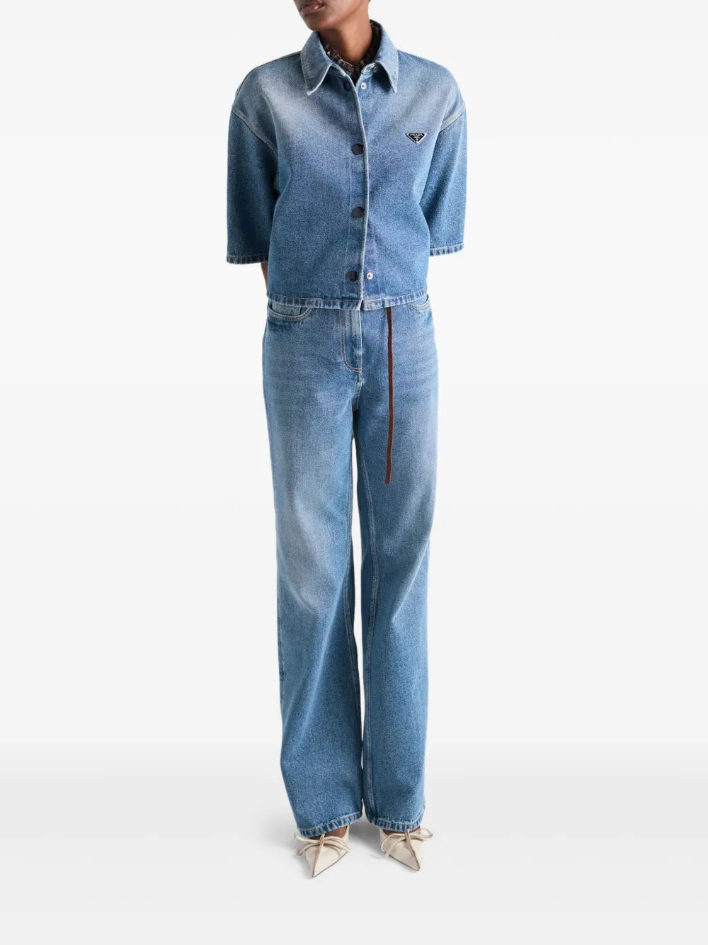 Image of the article Short Denim Shirt by Prada for Women - Autumn-Winter 2025 - Back View
