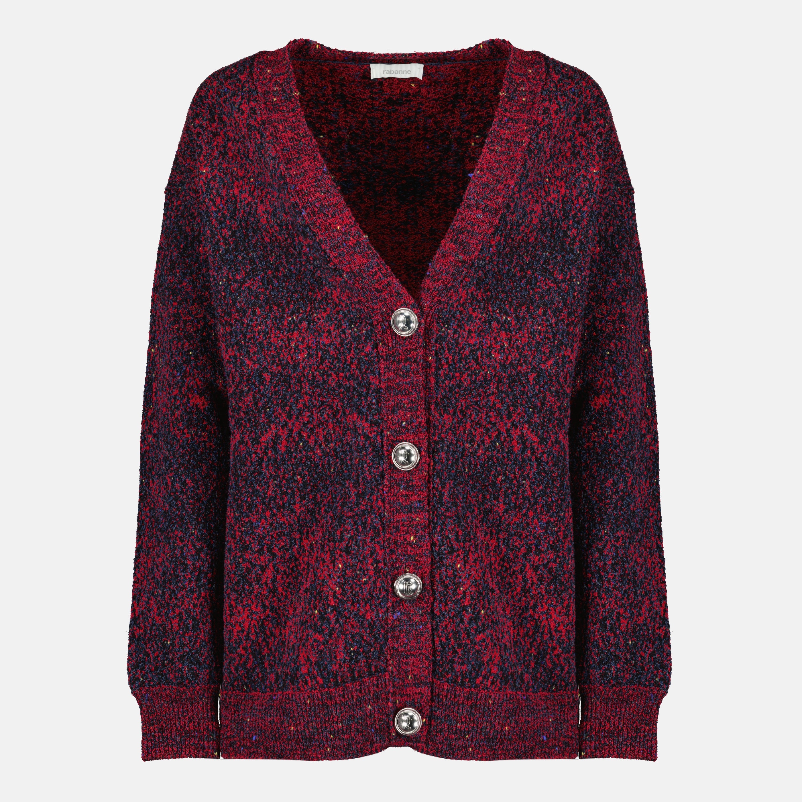 Maille Cardigan rouge effet tweed en coton Rabanne Rouge Femme