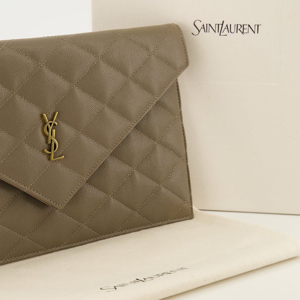 Pochettes Beige Leder Paris Clutch Saint Laurent Beige Femme
