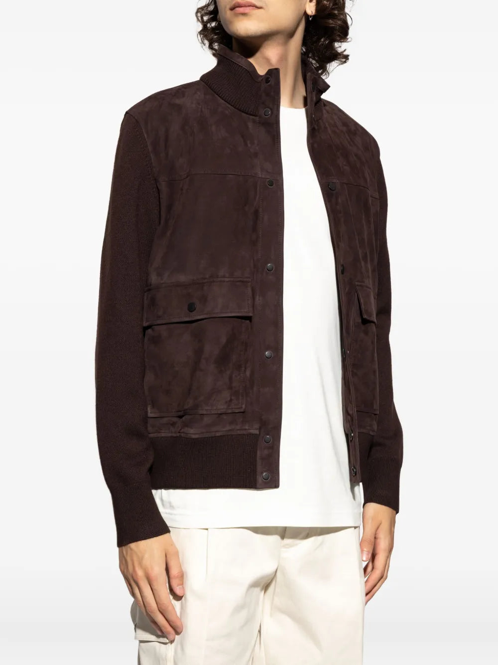 Imagem do cardigã de lã e camurça da marca Moncler para Homem - Temporada Outono-Inverno 2025 - Vista Detalhada_1