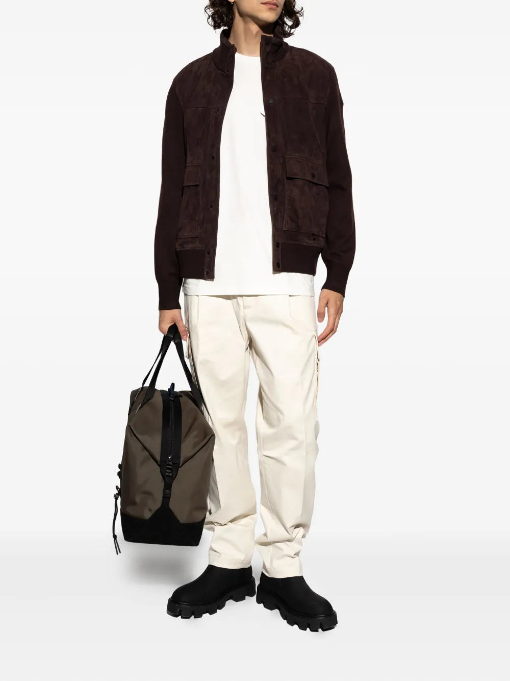 Imagem do cardigã de lã e camurça da marca Moncler para Homem - Temporada Outono-Inverno 2025 - Vista Traseira