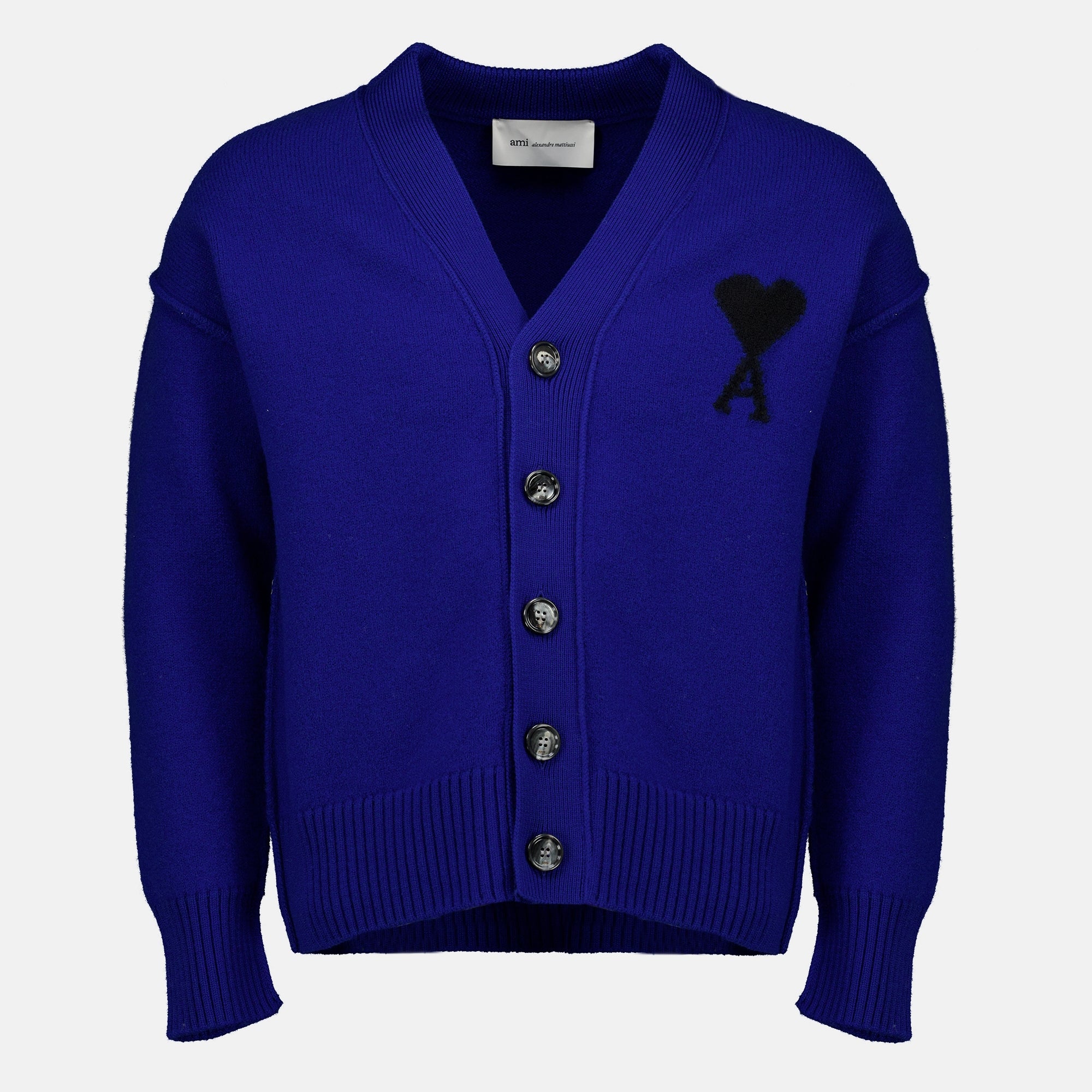 Maille AMI Heart Cardigan in Electric Blue Wool Ami PARIS Bleu foncé Unisexe