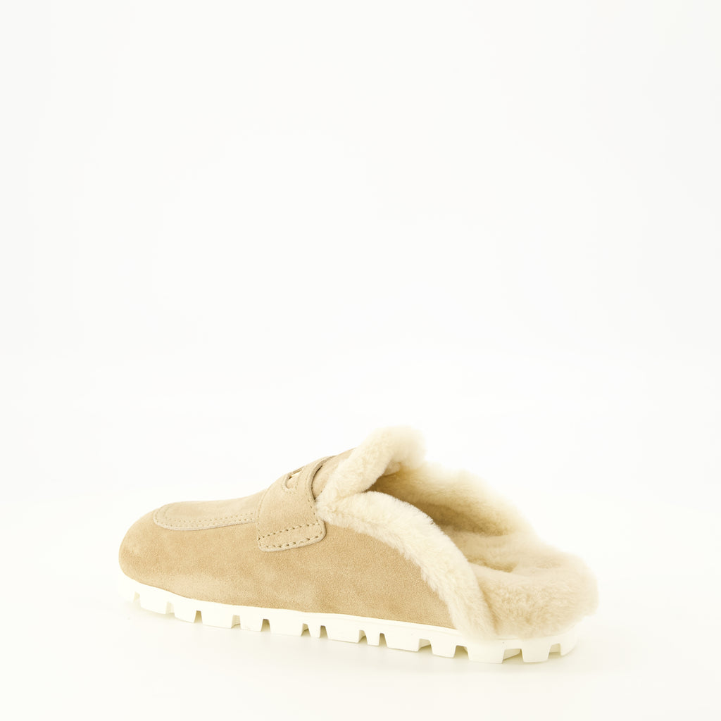 Chaussures ouvertes Mules à fourrure beige Miu Miu Beige Femme