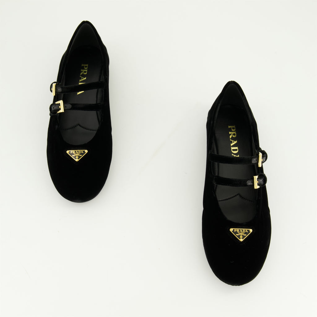 Flat shoes Velvet Ballet Flats Prada Black Femme