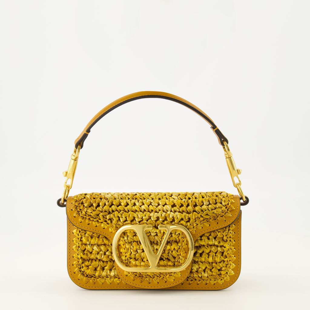 Image de l'article Sac Locò en cuir et raphia marron de la marque Valentino Garavani pour Femme - Saison Printemps-Été 2026 - Vue de Face
