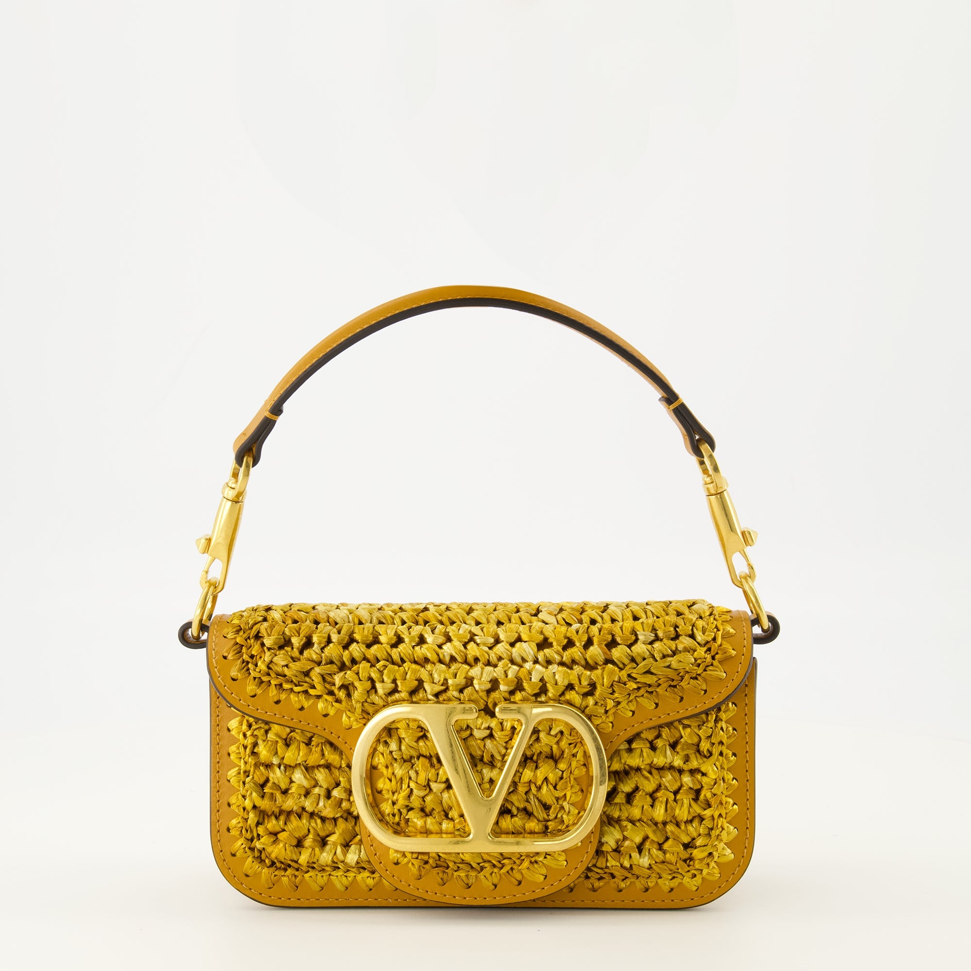 Image de l'article Sac Locò en cuir et raphia marron de la marque Valentino Garavani pour Femme - Saison Printemps-Été 2026 - Vue de Face