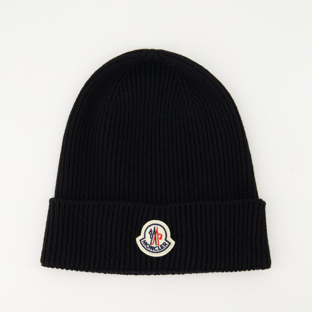 Chapeaux, casquettes et bonnets Bonnet en laine à logo Moncler Noir Homme