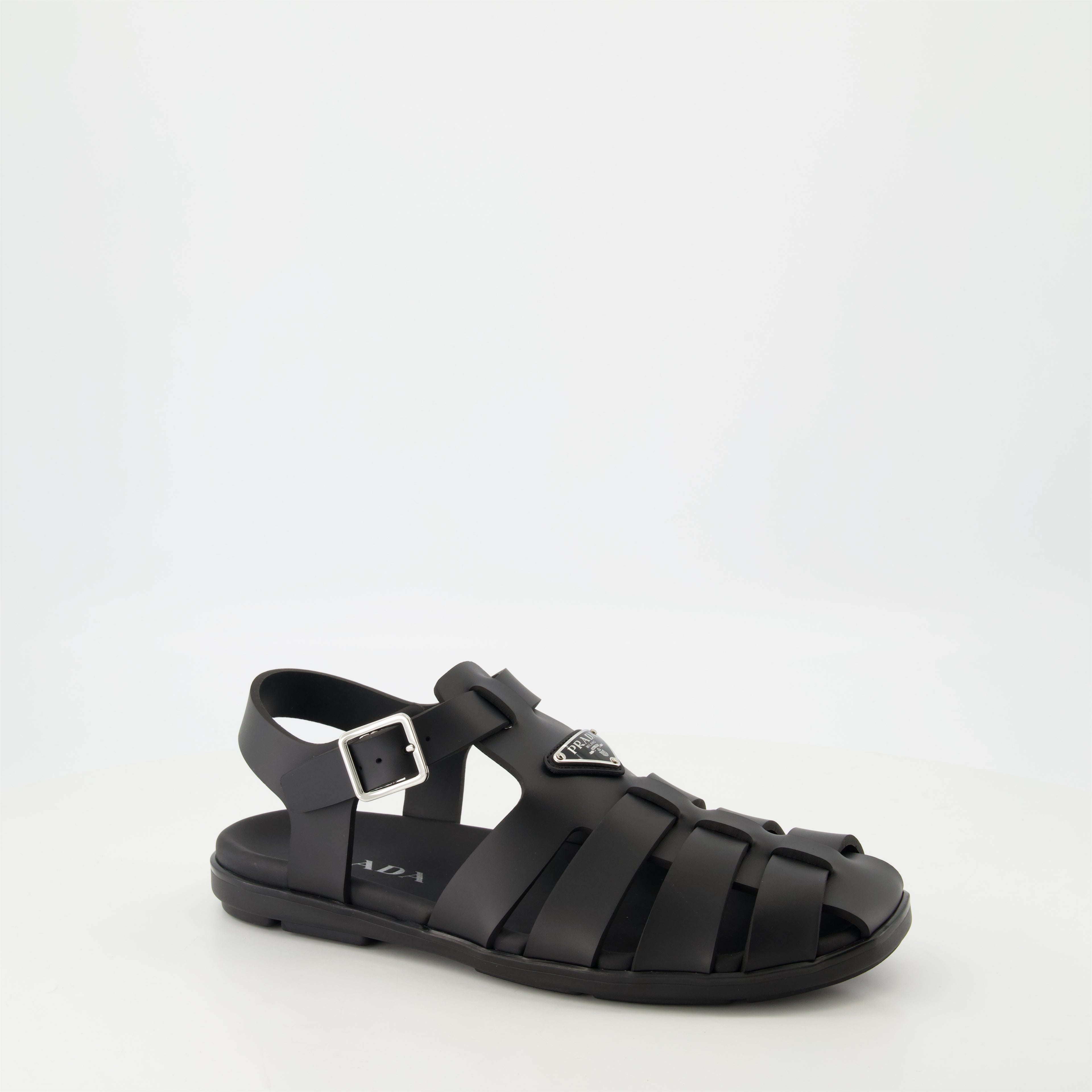 Open shoes Black Rubber Sandals Prada Black Homme