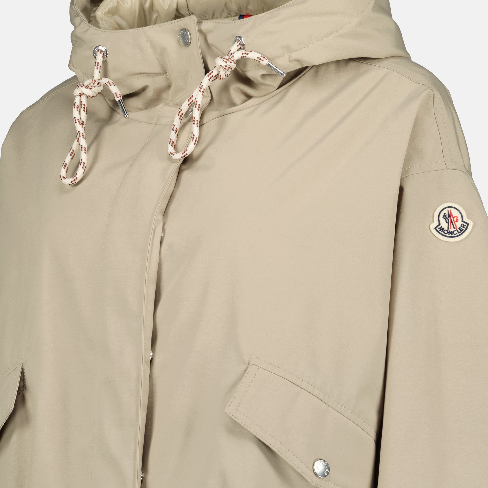 Image of the Moncler Women's Short Eucalyptus Beige Down Jacket - Spring-Summer 2026 - Detailed View_1