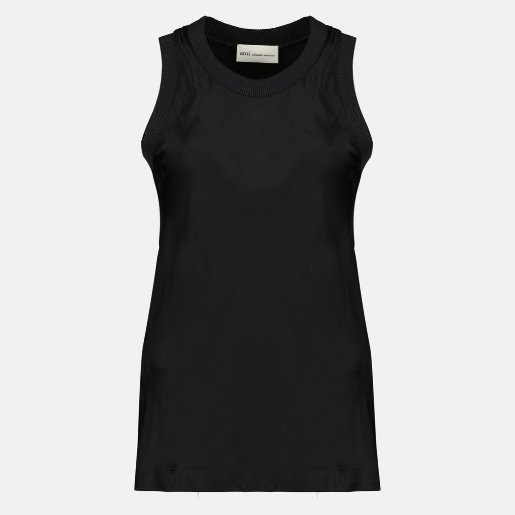 Image de l'article Débardeur noir effet satiné de la marque Ami PARIS pour Femme - Saison Printemps-Été 2026 - Vue de Face