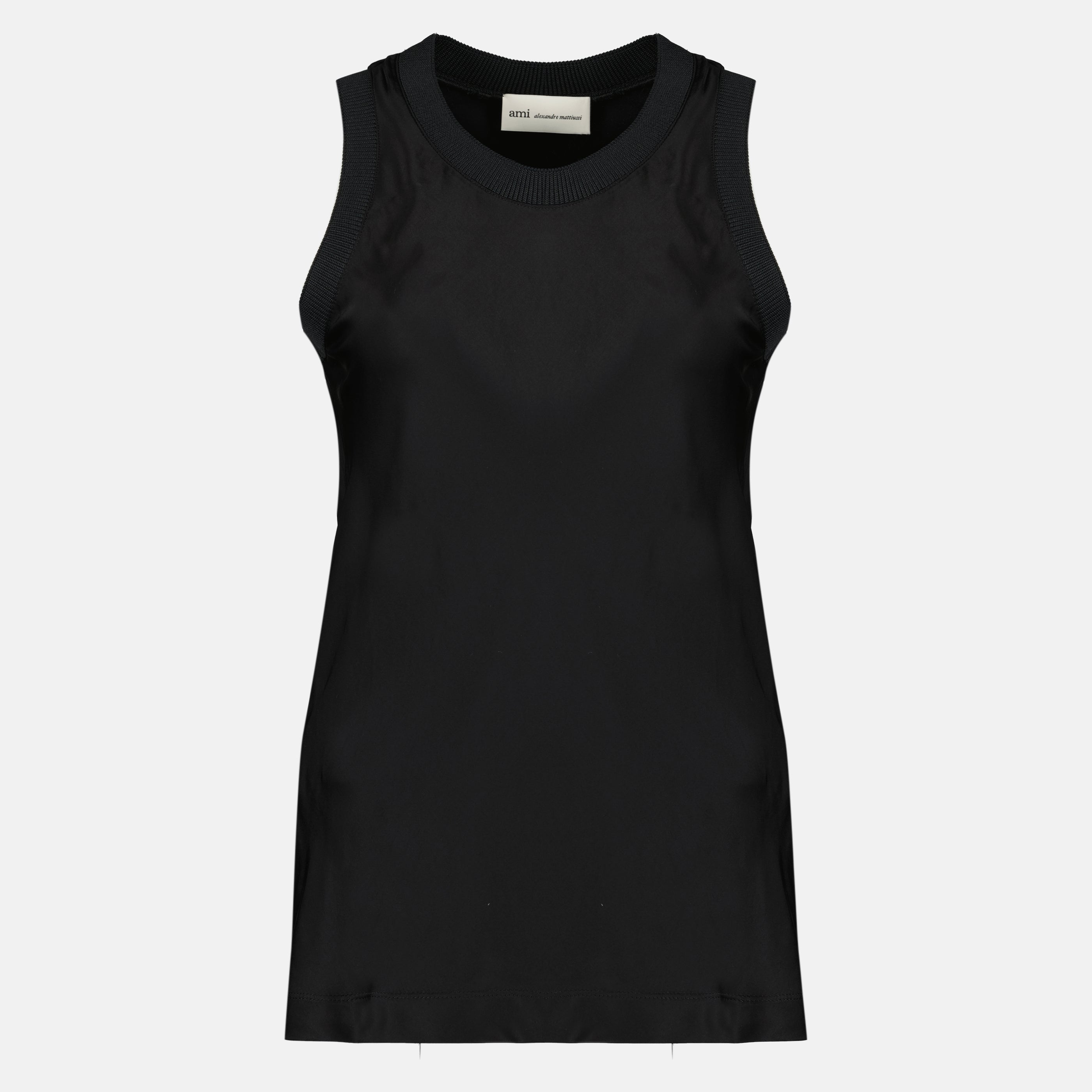 Immagine del top nero effetto satinato del marchio Ami PARIS per Donna - Collezione Primavera-Estate 2026 - Vista Frontale