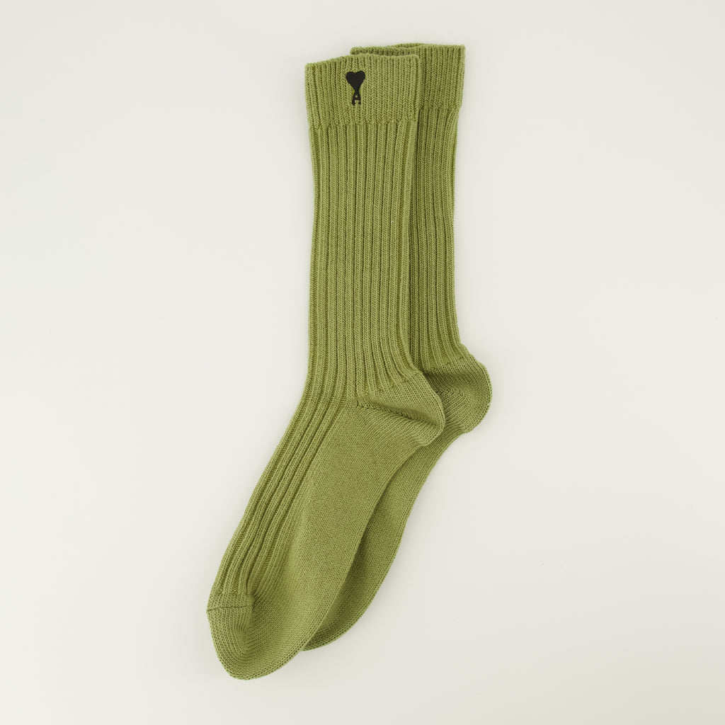 Image de l'article Chaussettes AMI de coeur kaki de la marque Ami PARIS pour Unisex - Saison Printemps-Été 2026 - Vue de Dos