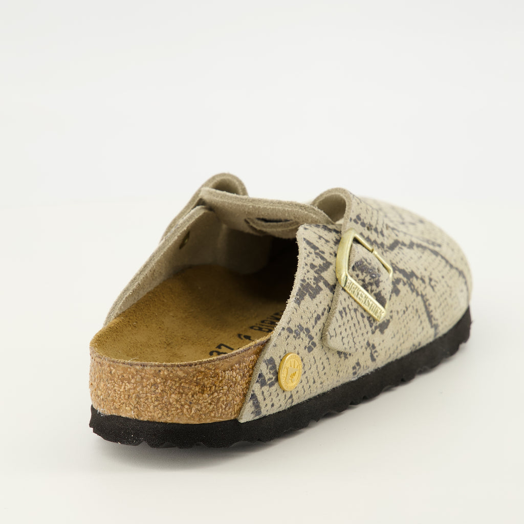 Chaussures ouvertes Boston Mules with Snake Print Birkenstock Beige Femme