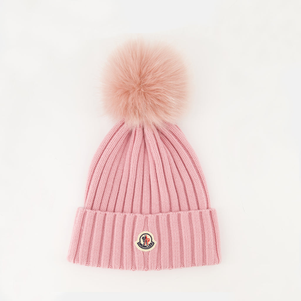 Image of the Moncler Women's Wool Beanie with Pom Pom - Autumn-Winter 2025 Season - Front View