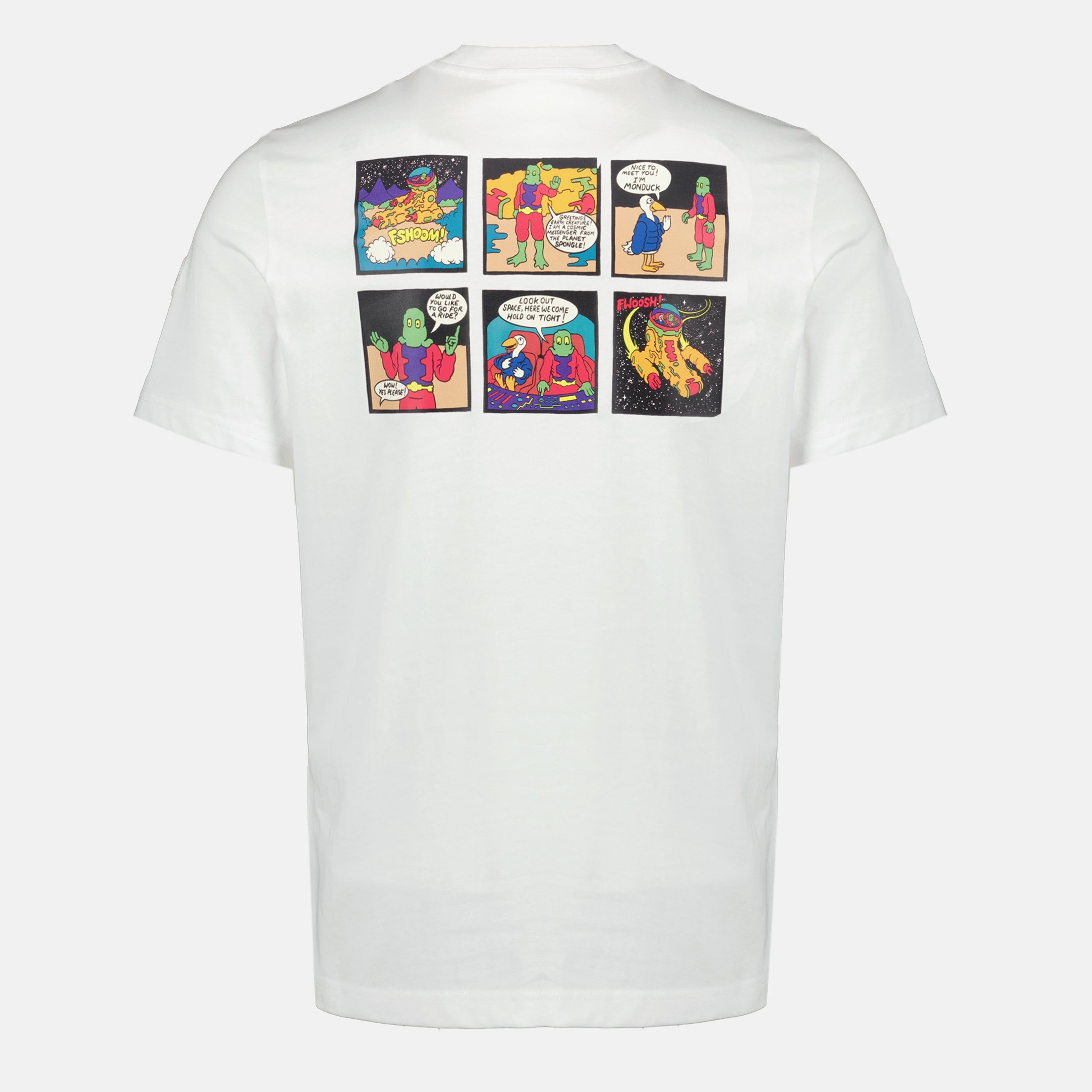 Image of the MonDuck Space white T-shirt by Moncler for Men - Spring-Summer 2026 - Back View