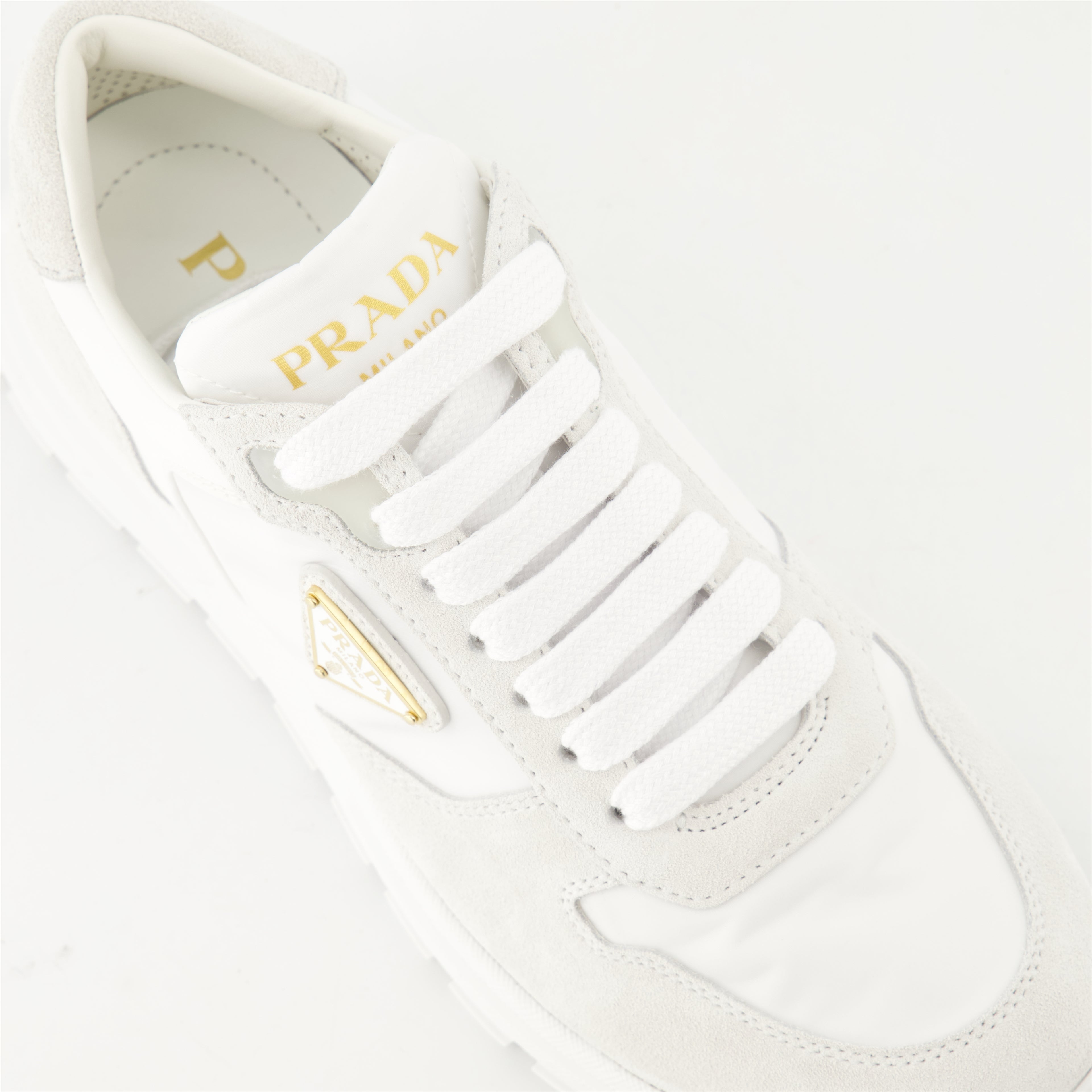 Sneakers Nylon and Leather Sneakers Prada White Femme