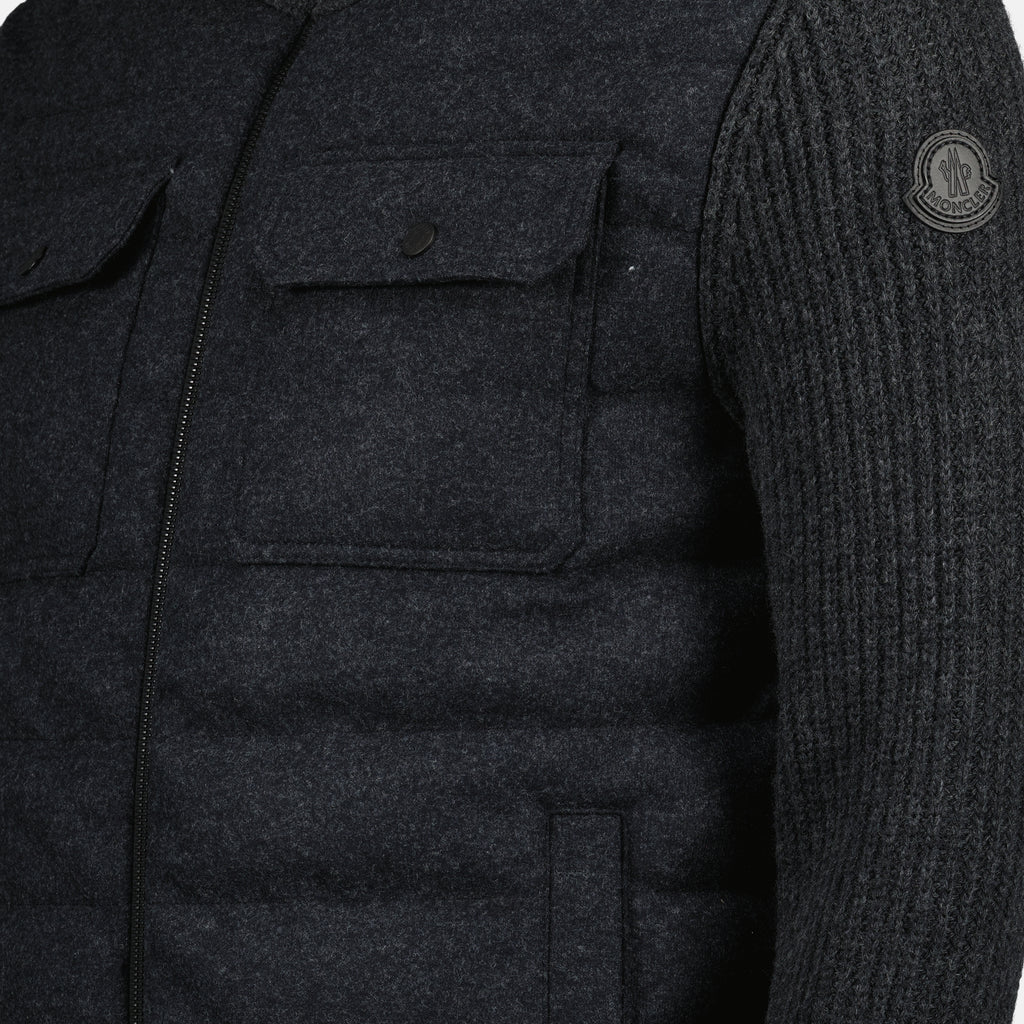Image de l'article Cardigan zippé matelassé en laine gris de la marque Moncler pour Homme - Saison Automne-Hiver 2025 - Vue détaillée_1