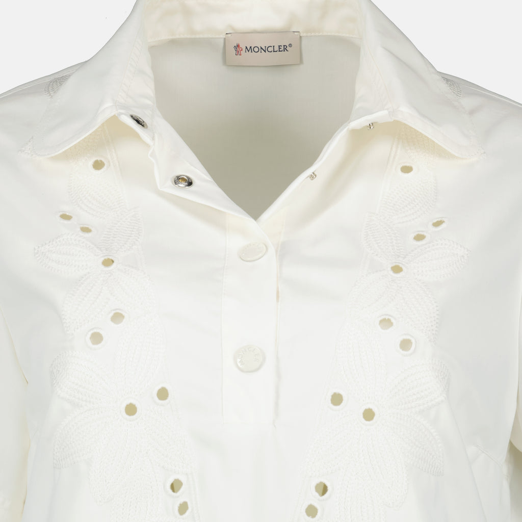 Robes Abito Camicia Ricamato in Cotone Bianco Moncler Blanc Femme