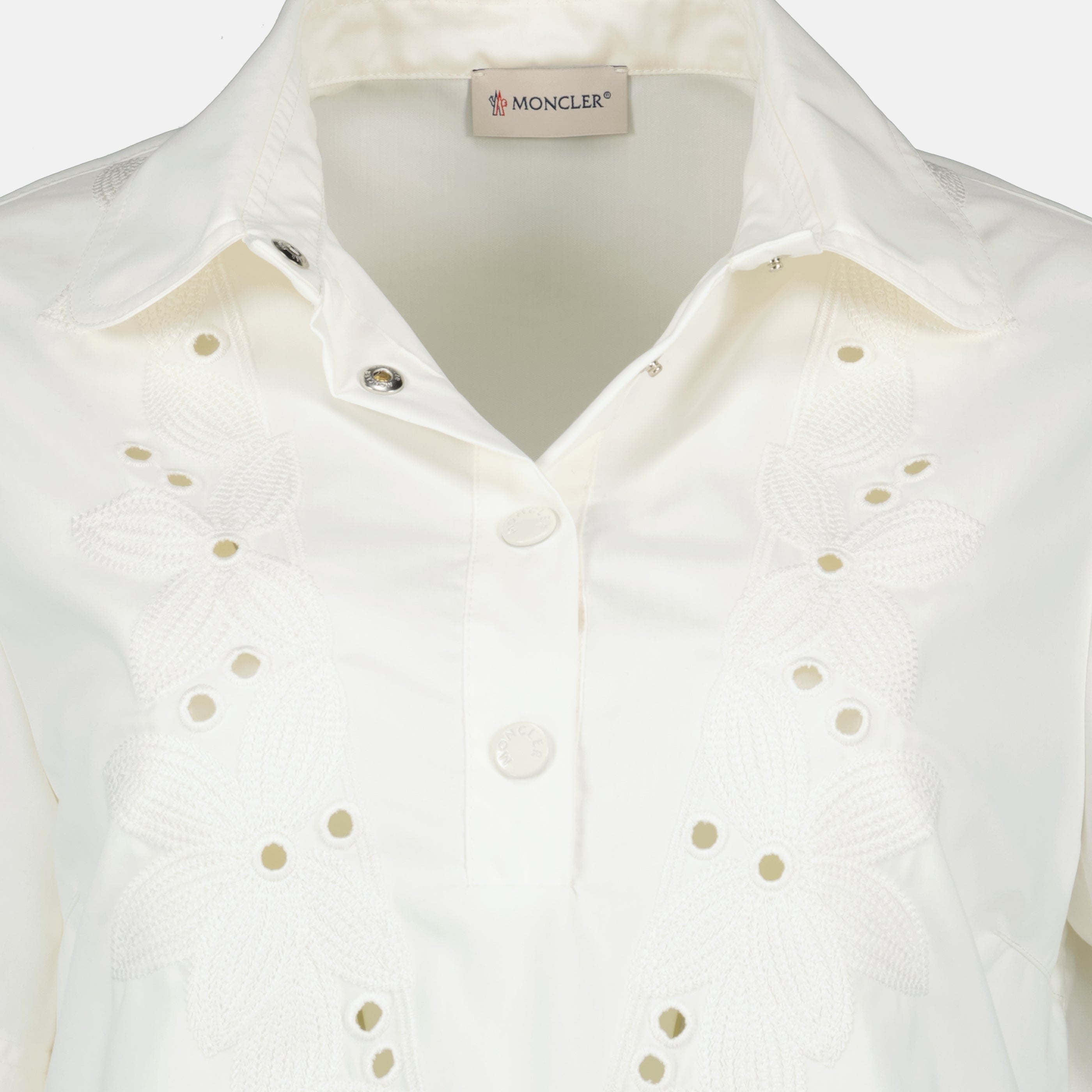 Robes Robe chemise brodée blanche en coton Moncler Blanc Femme