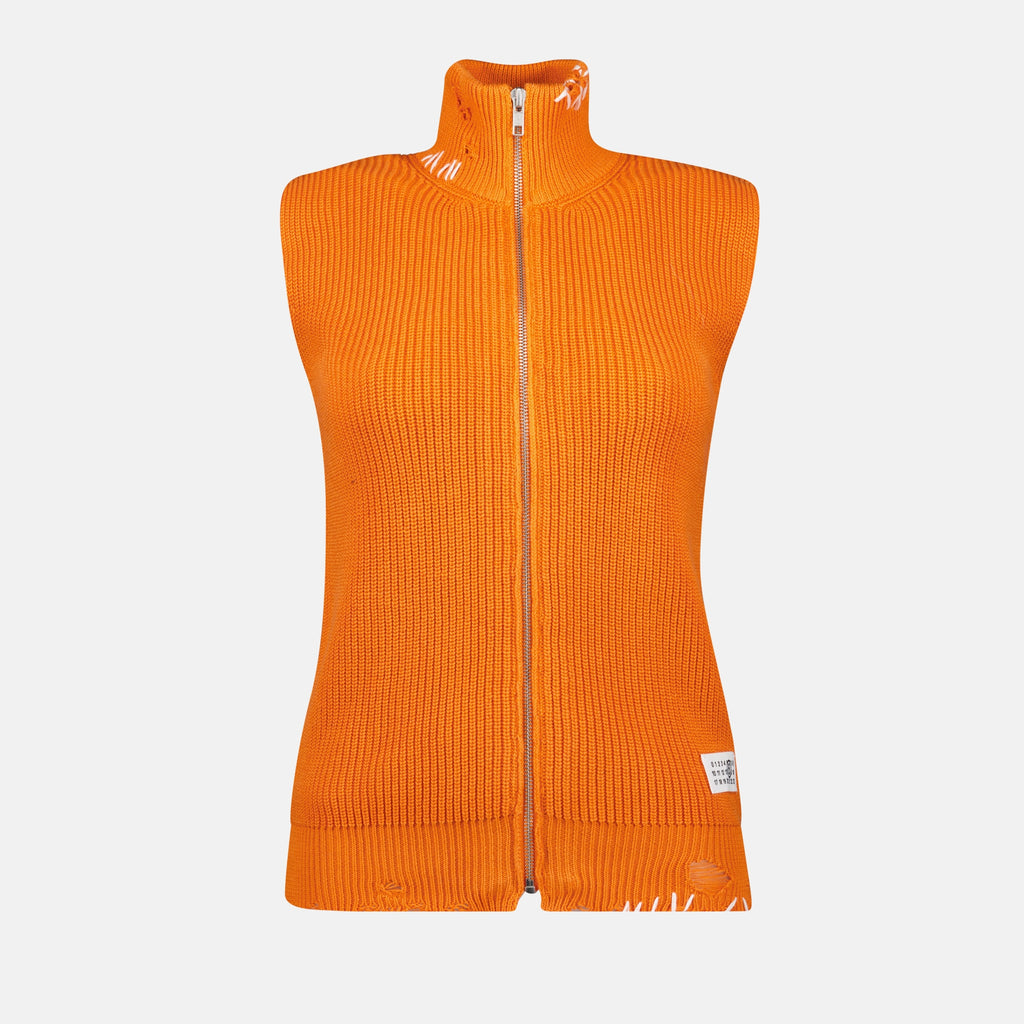 Jackets Sleeveless Knit Vest Mm6 Orange Femme