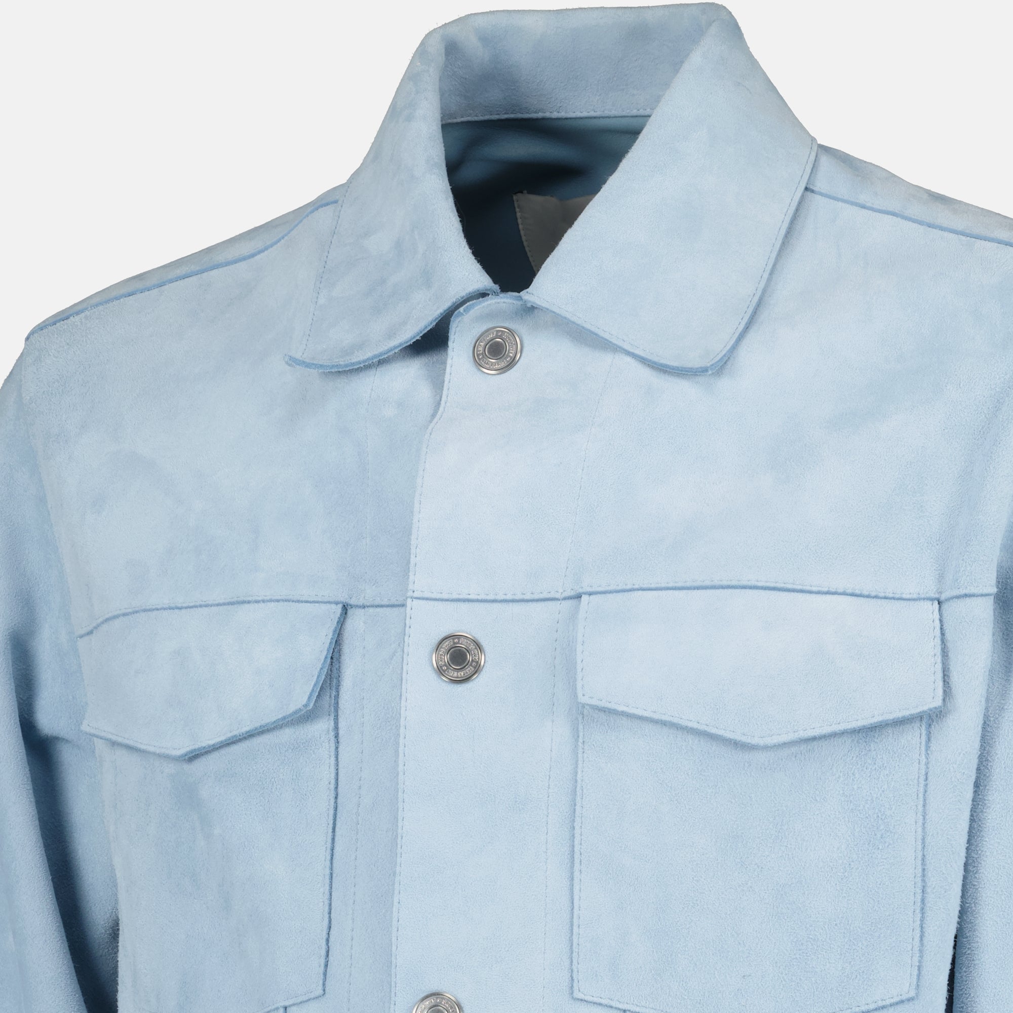 Image of the blue leather jacket from the brand Ami PARIS for Unisex - Fall-Winter Season 2025 - Detailed View_2