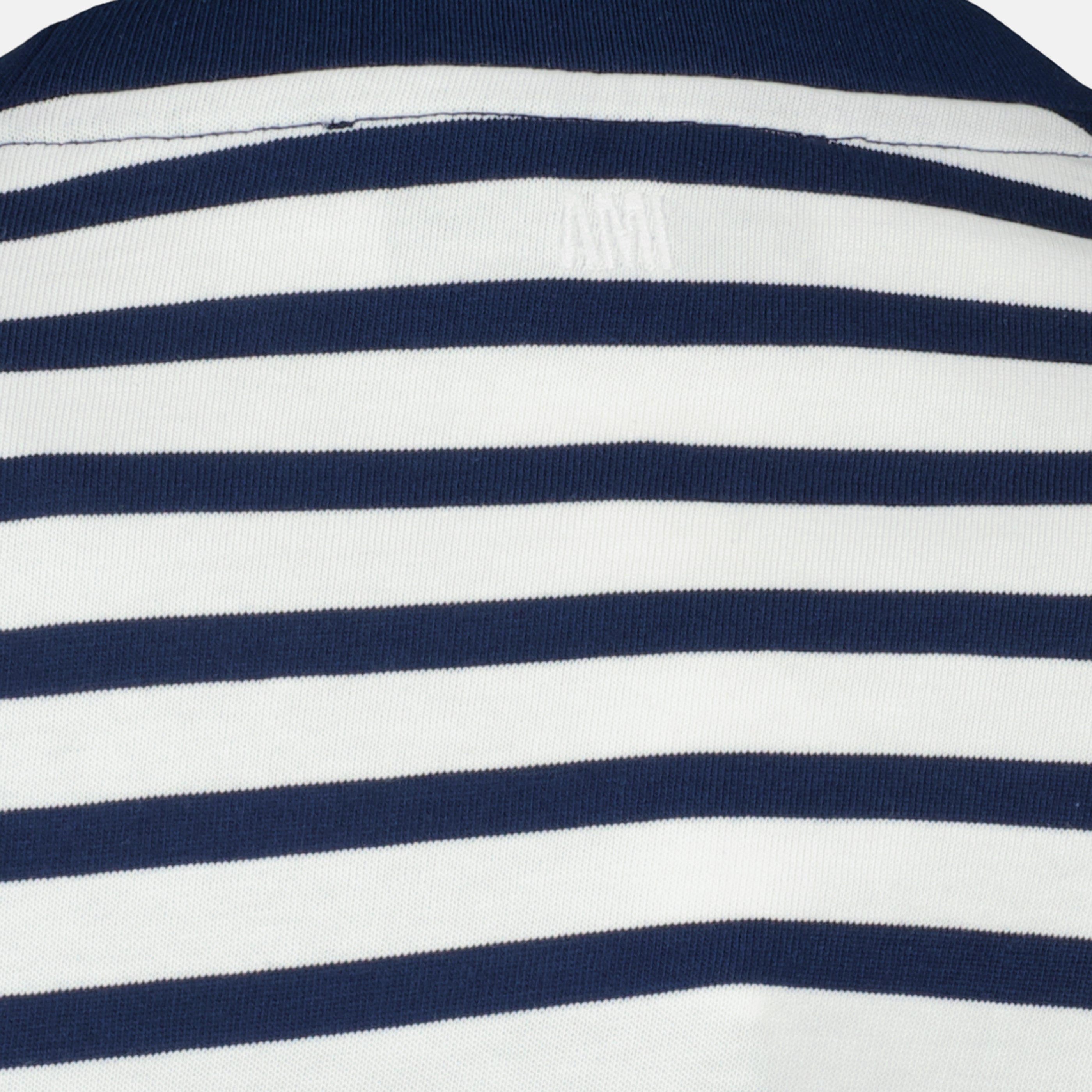 Image of the AMI heart striped cotton T-shirt from the brand Ami PARIS for Unisex - Spring-Summer 2026 - Detailed View_2