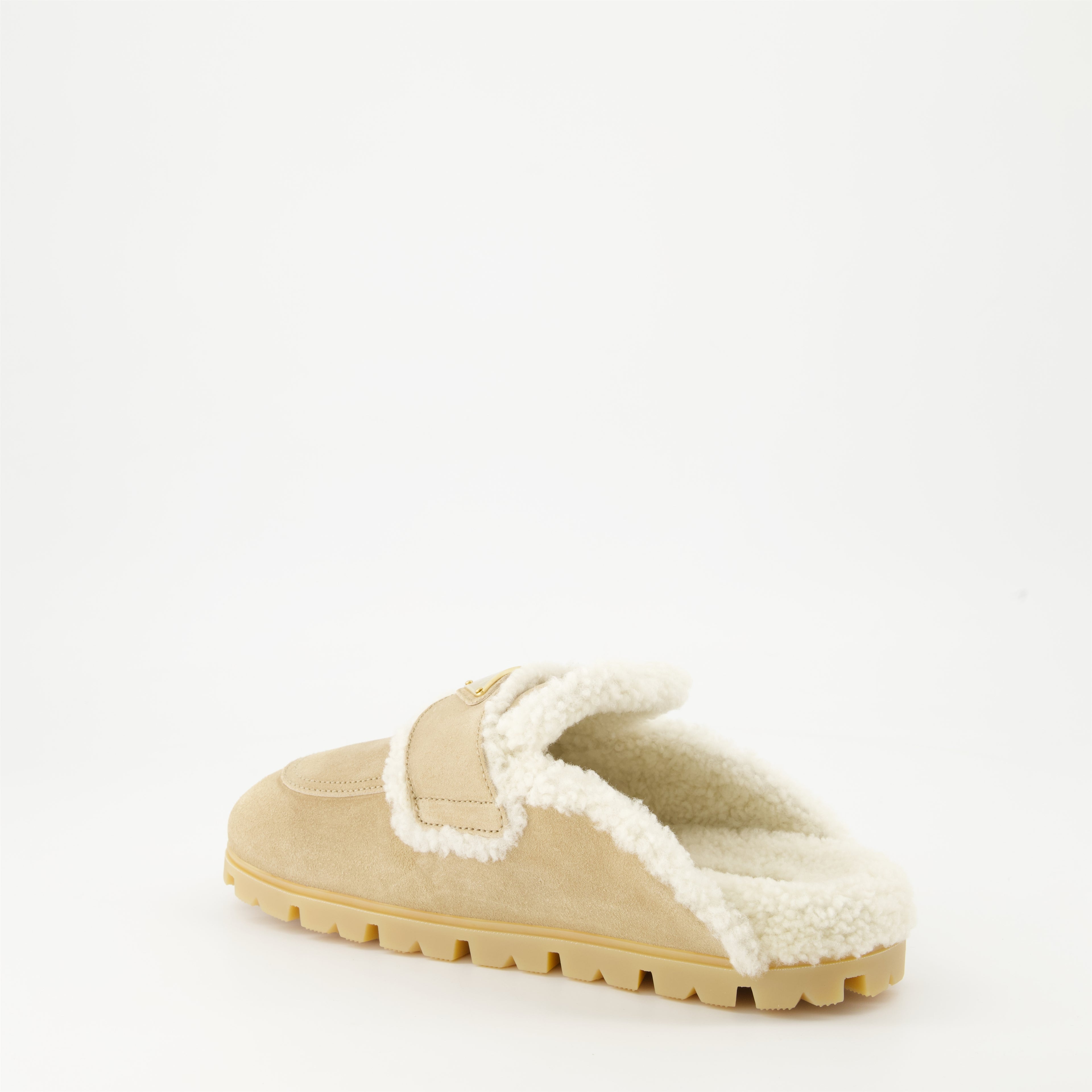 Offene schuhe Mules fourrées Prada Beige Femme