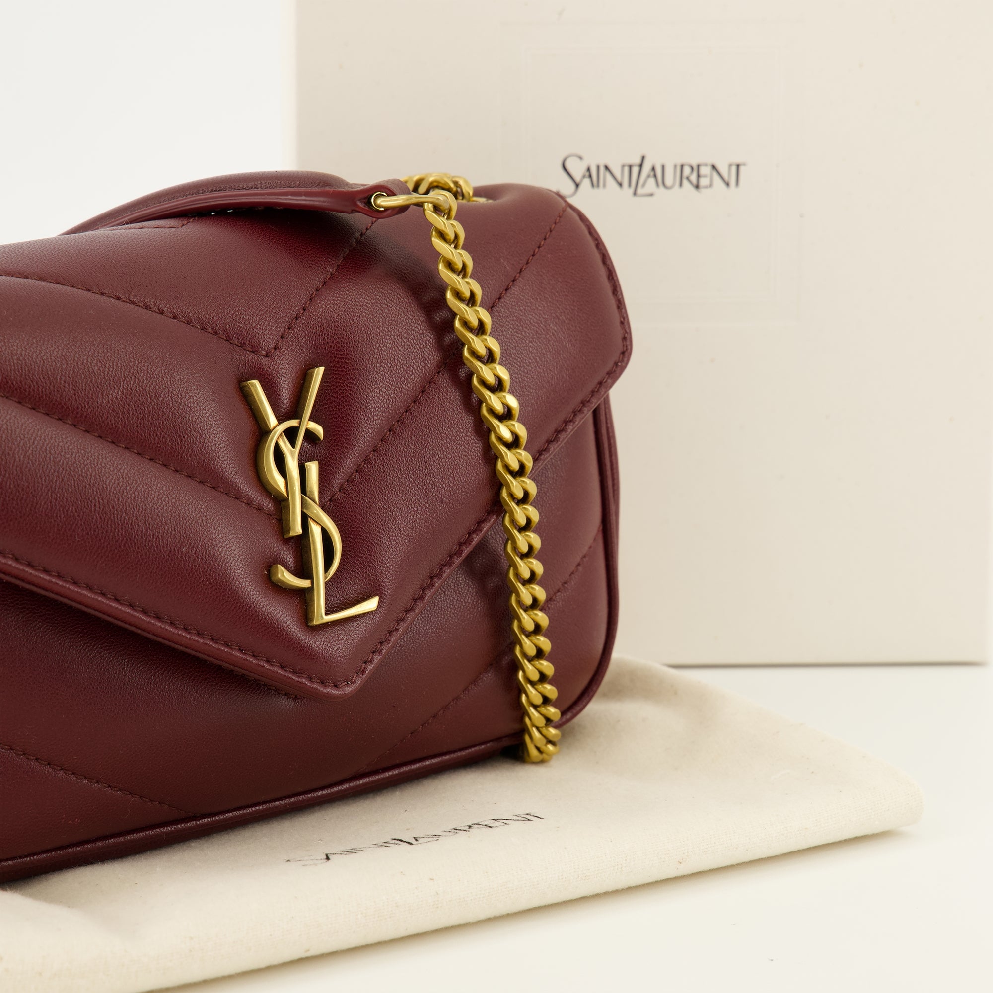 Sacs bandoulière Bolso Loulou mini en cuero burdeos Saint Laurent Bordeaux Femme