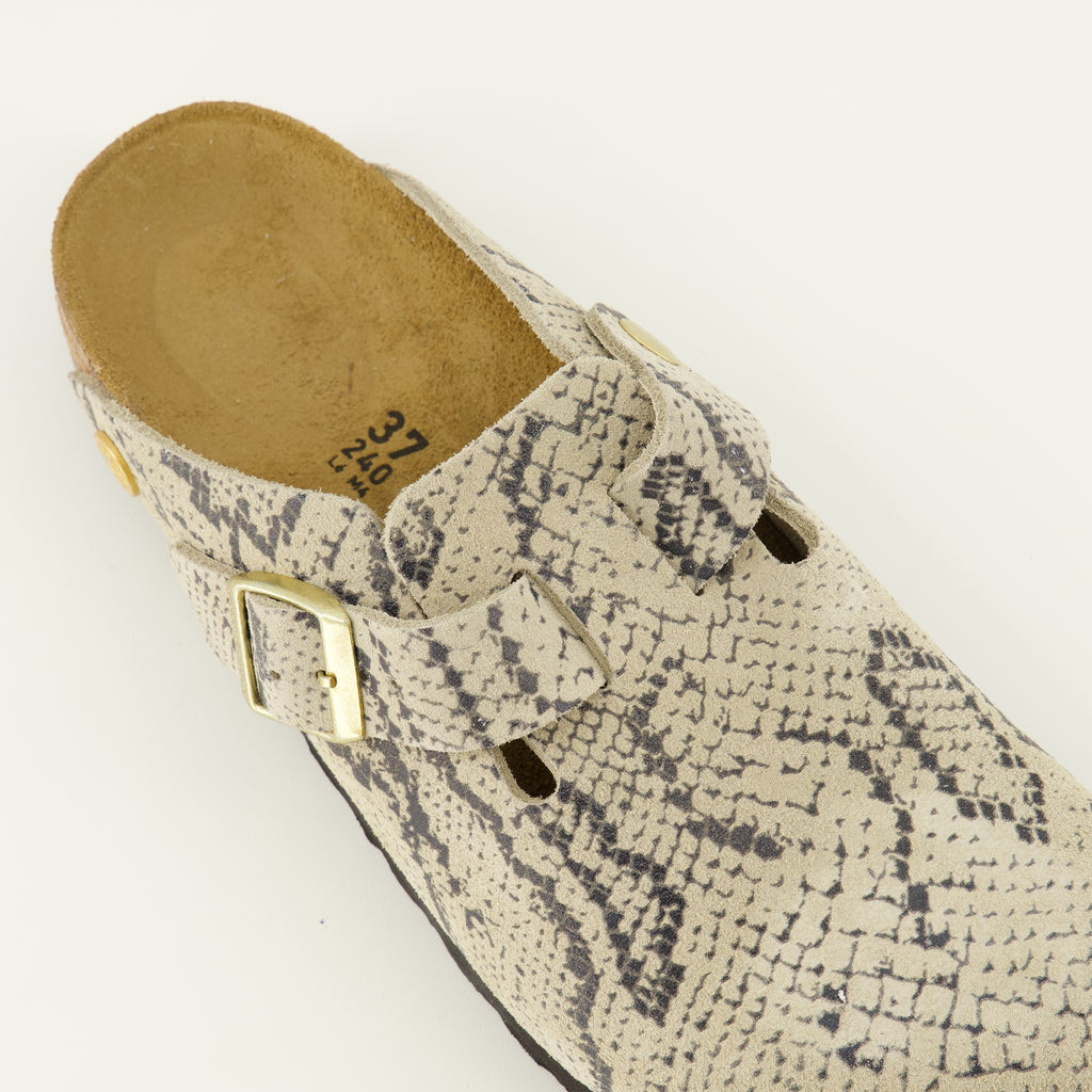 Chaussures ouvertes Boston Mules with Snake Print Birkenstock Beige Femme